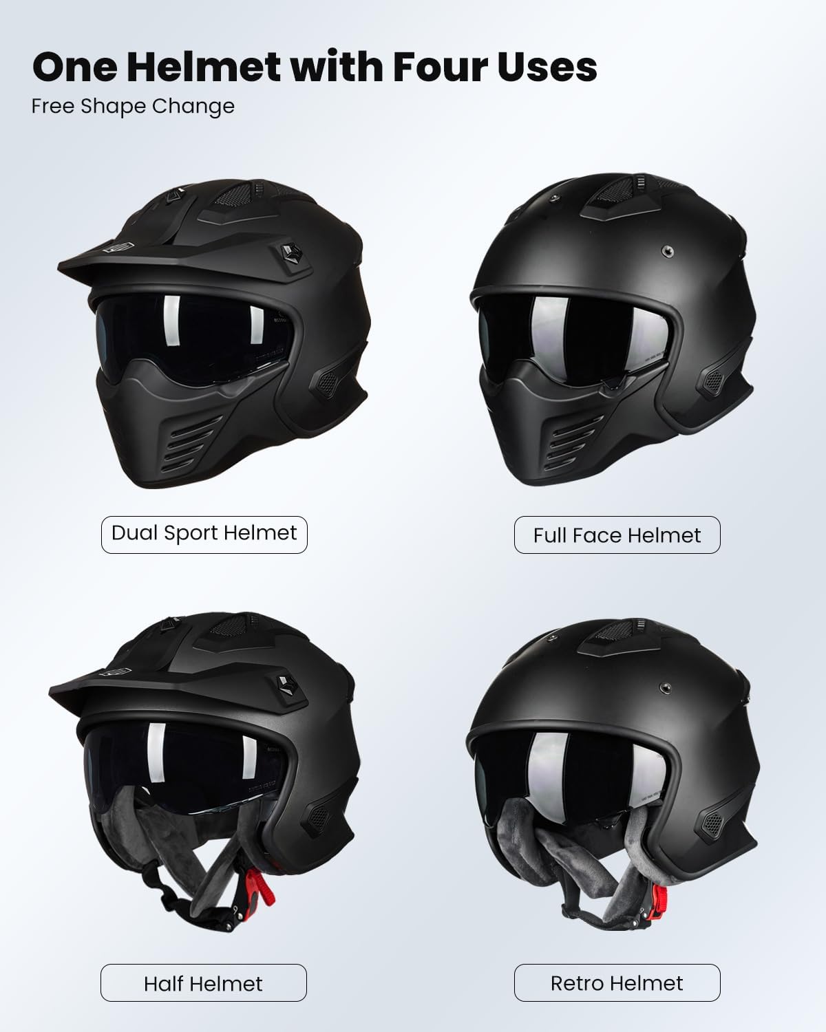 ILM Open Face Motorcycle 3/4 Half Helmet for Dirt Bike Moped ATV UTV Motocross Electric Cruiser Scooter DOT Model 726X(Matte Black,L)