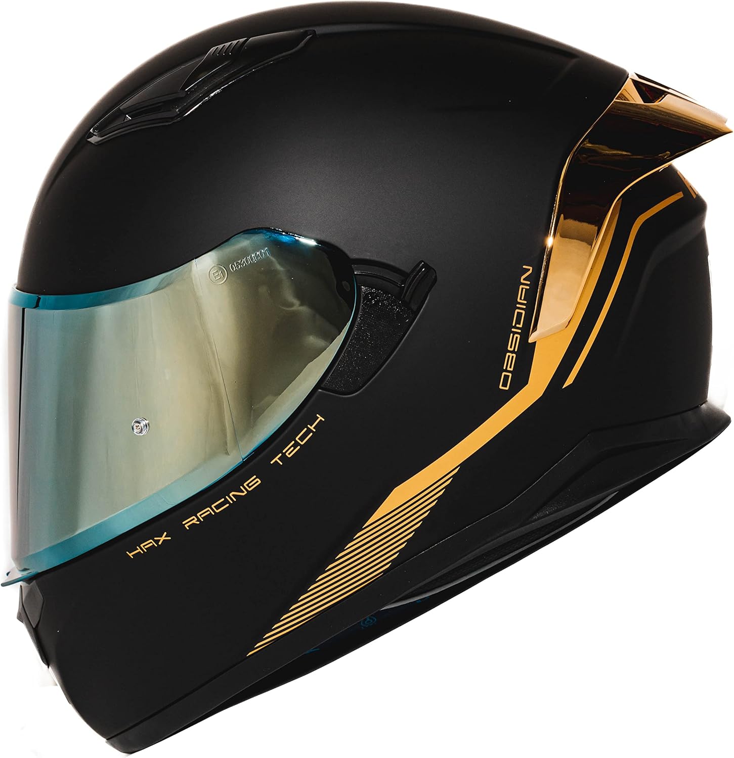 HAX Obsidian Full Face Dual Visor Adult Motorcycle Helmet for Motorbike Street Bike with Pinlock Ready DOT Approved Matte Black Gold L