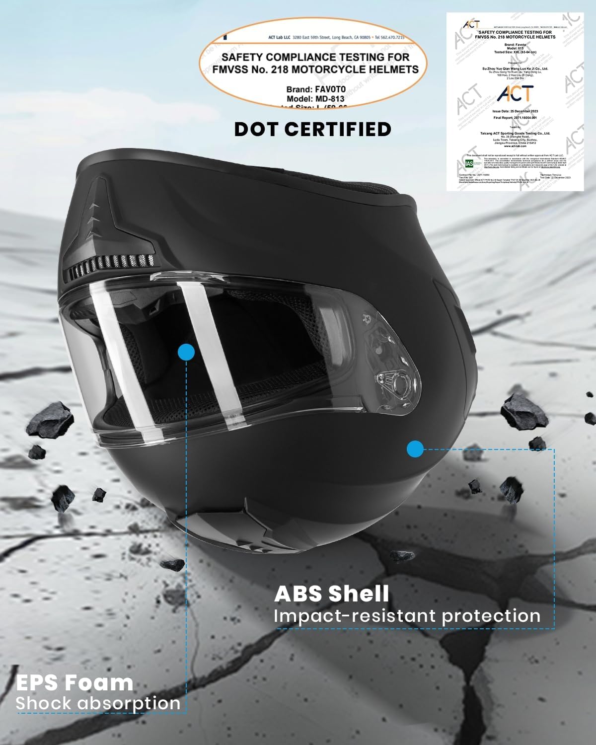 Alternative view of Favoto Full Face Motorcycle Helmet - Dual Visor, Anti-Fog Film Included, DOT Approved Adult Dirt Bike Helmet for Men Women