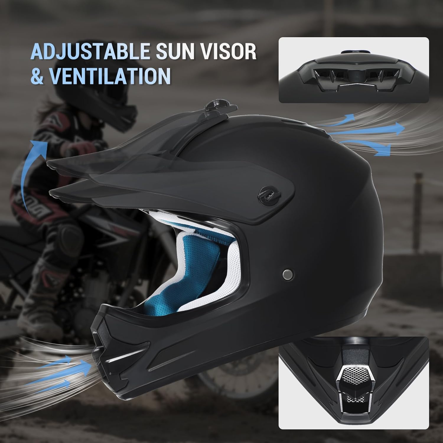 Alternative view of ROOZO Youth Dirt Bike Helmet DOT Certified - Full Face Motorcycle Helmet for Off-Road, ATV, Street Riding, Includes Adjustable Goggles & Protective Gloves