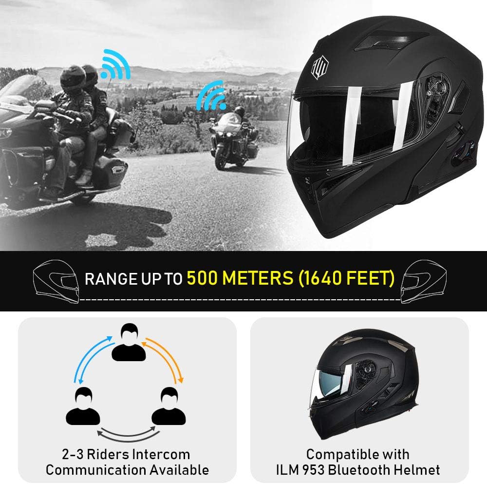 Alternative view of ILM Bluetooth Motorcycle Helmet Modular Flip up Full Face Dual Visor Mp3 Intercom FM Radio DOT Model 902BT(Matte Black, Large)