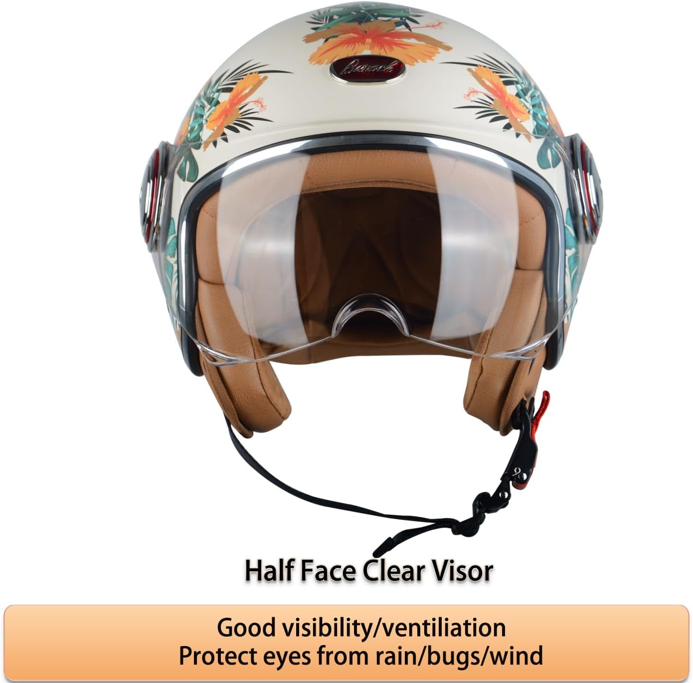 Open Face Motorcycle Helmet for Adults,DOT Approved - Moped Half Vespa Retro Helmet with Anti-Scratch Visor for Men and Women
