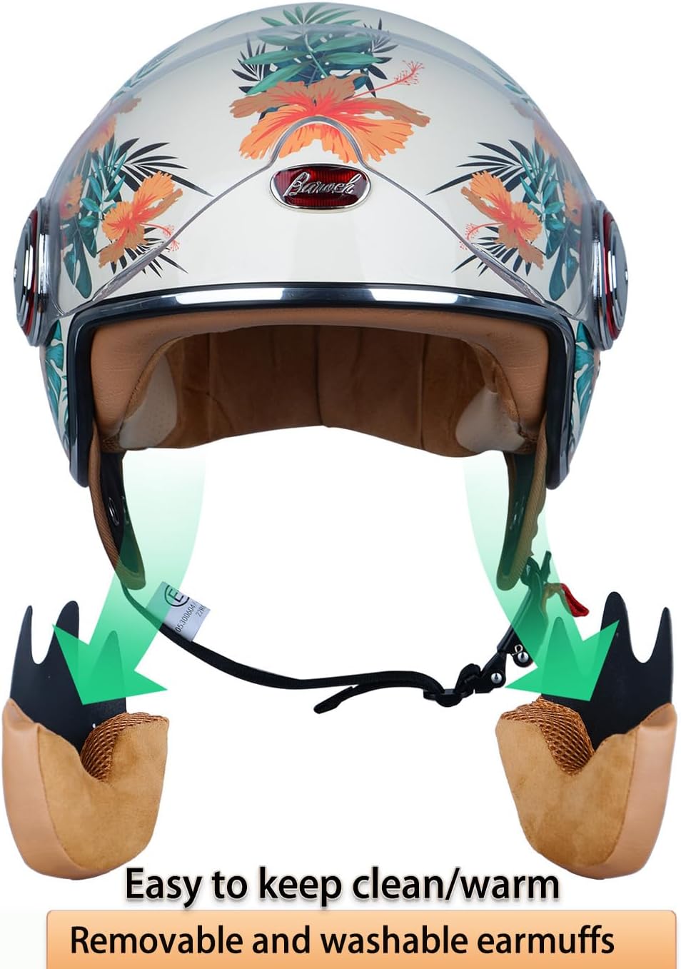 Alternative view of Open Face Motorcycle Helmet for Adults,DOT Approved - Moped Half Vespa Retro Helmet with Anti-Scratch Visor for Men and Women