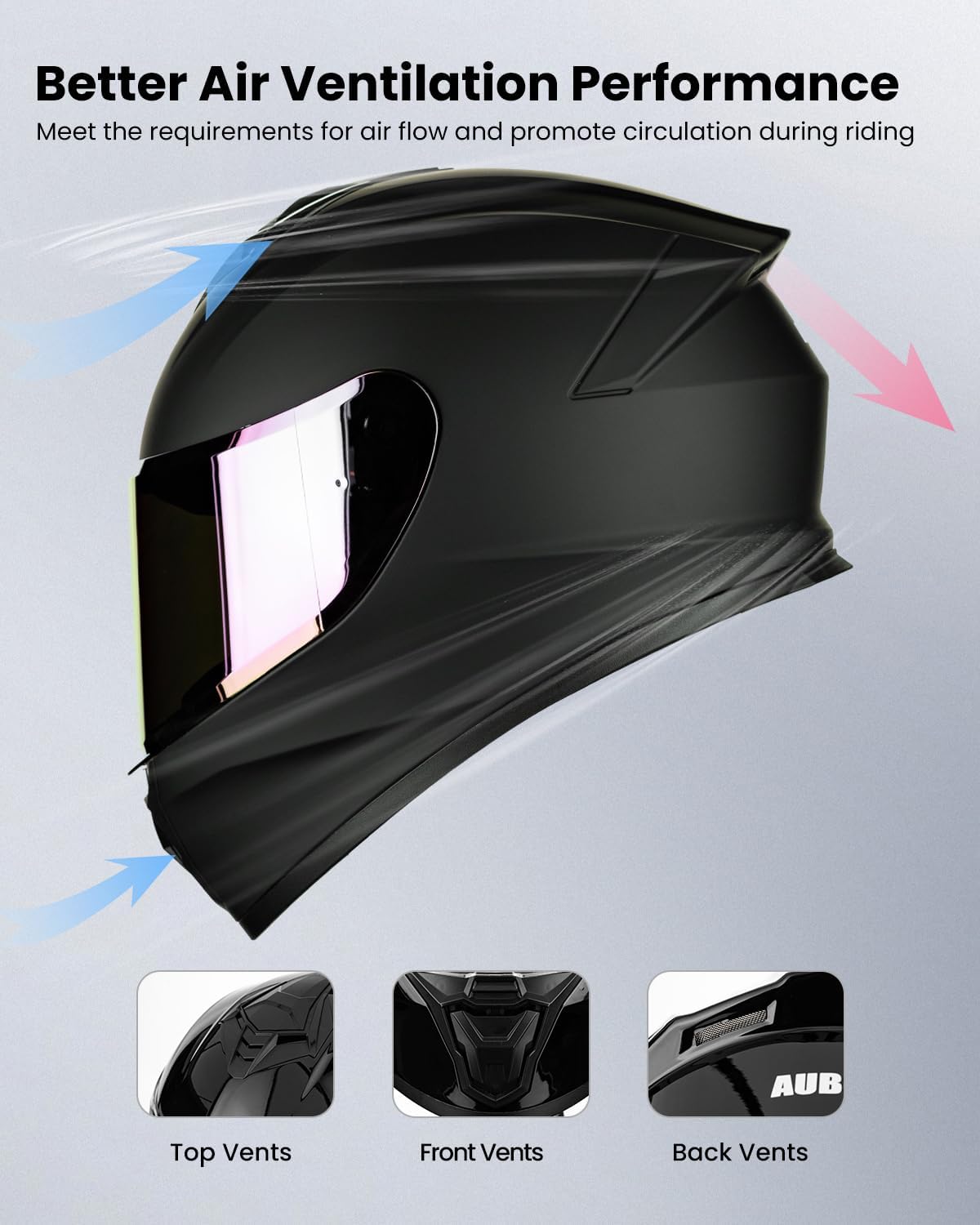 Alternative view of AUBOA Motorcycle Helmets for Adult Men Women, Full Face Lightweight Street Bike Racing DOT Helmet with Extra Clear Visor Model AU-T801