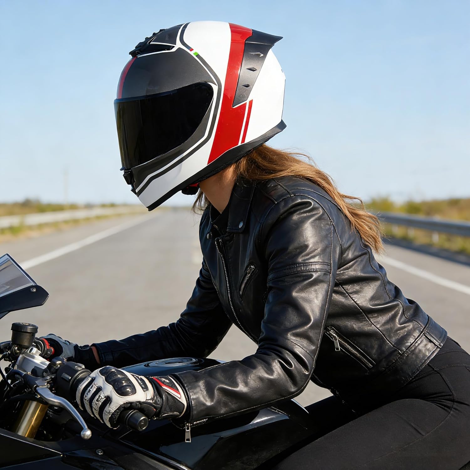 Alternative view of Full Face Motorcycle Helmet,Helmets for Adults Motorcycle, MG611 Motorbike Racing Street Bike Helmets with Black Visor for Men Women,DOT Approved (Glossy Red Gray Lines, M)