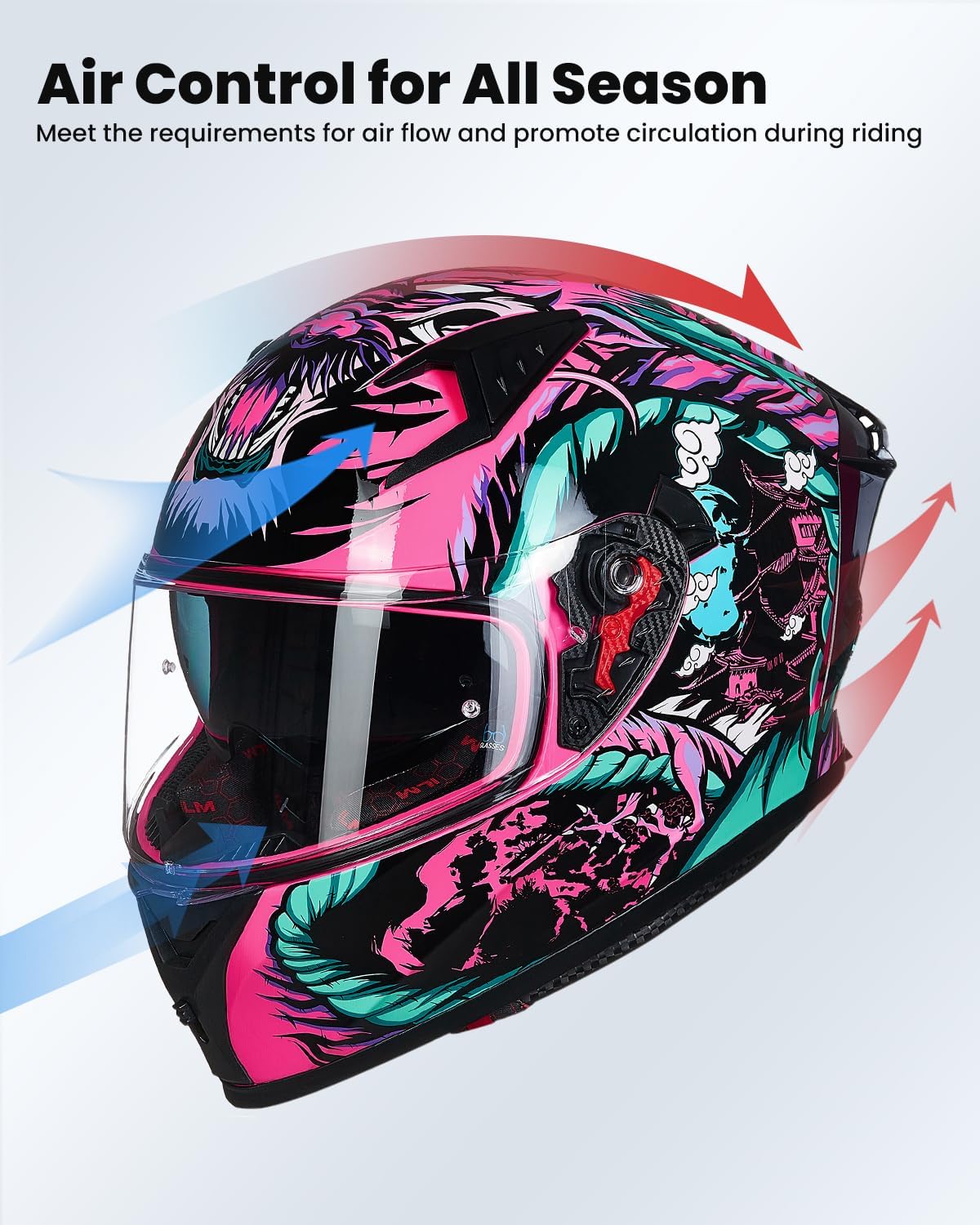 Alternative view of ILM Motorcycle Helmet Full Face with Pinlock Compatible Clear&Tinted Visors and Fins Street Bike Motocross Casco DOT Model Z501(Legend Pink, Large)