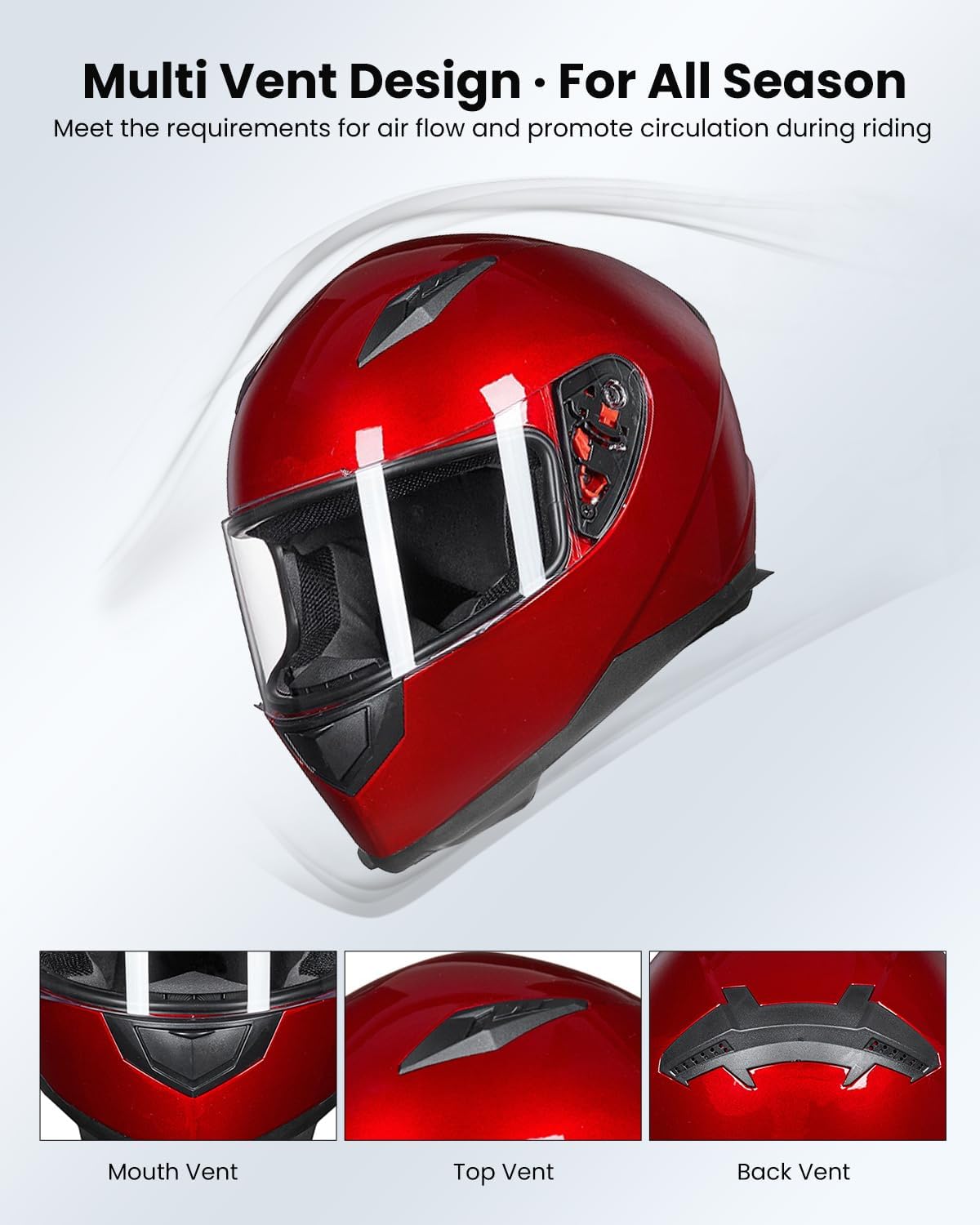 Alternative view of ILM Full Face Motorcycle Street Bike Helmet with Removable Winter Neck Scarf + 2 Visors DOT Model ILM-313 (XL, Bright Red)