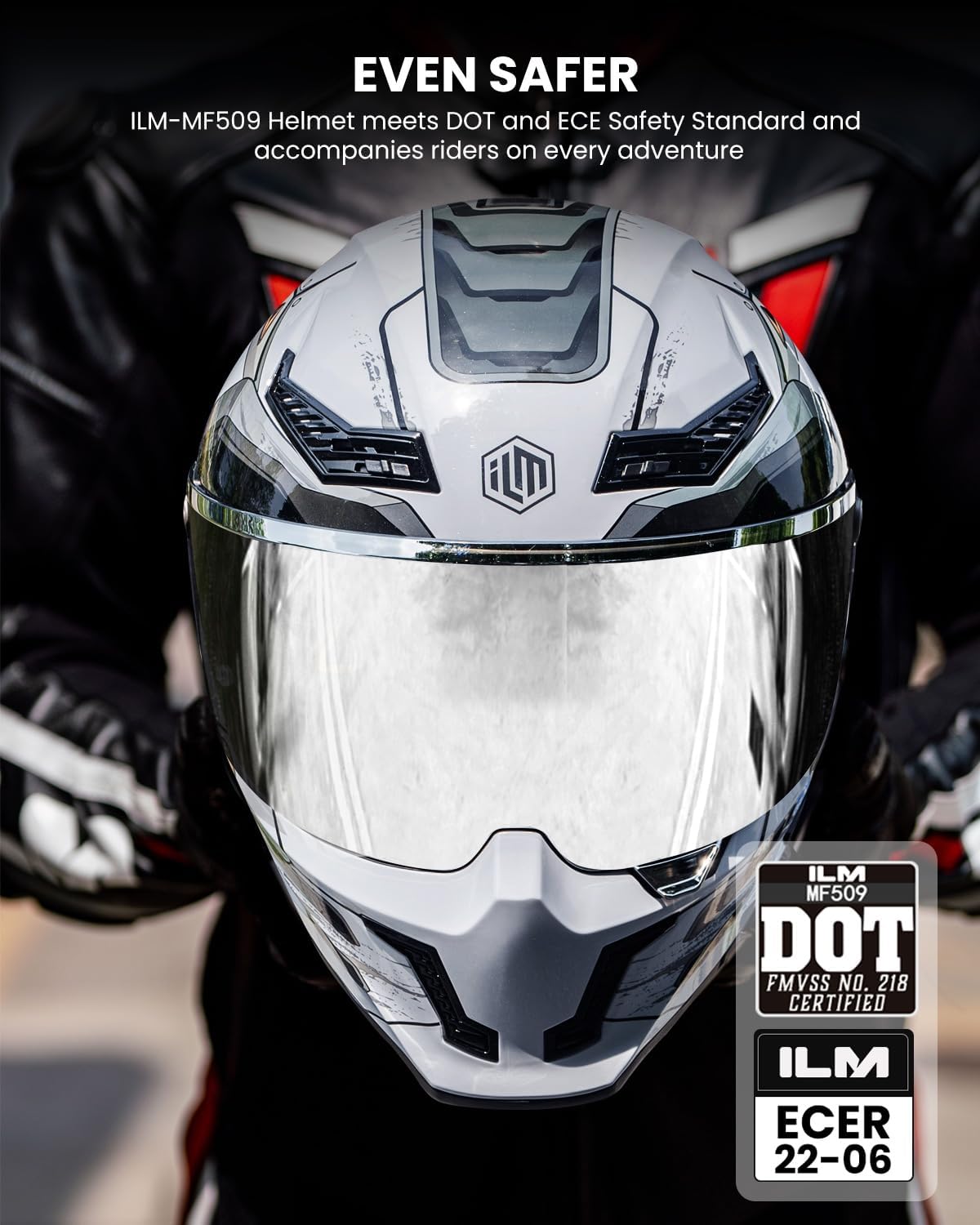 ILM Motorcycle Helmets for Adult Men Women Full Face DOT ECE Powersports Dual Visor Street Racing Helmet with Pinlock Cascos para Motos Model MF509 (Cyborg Gray, L)