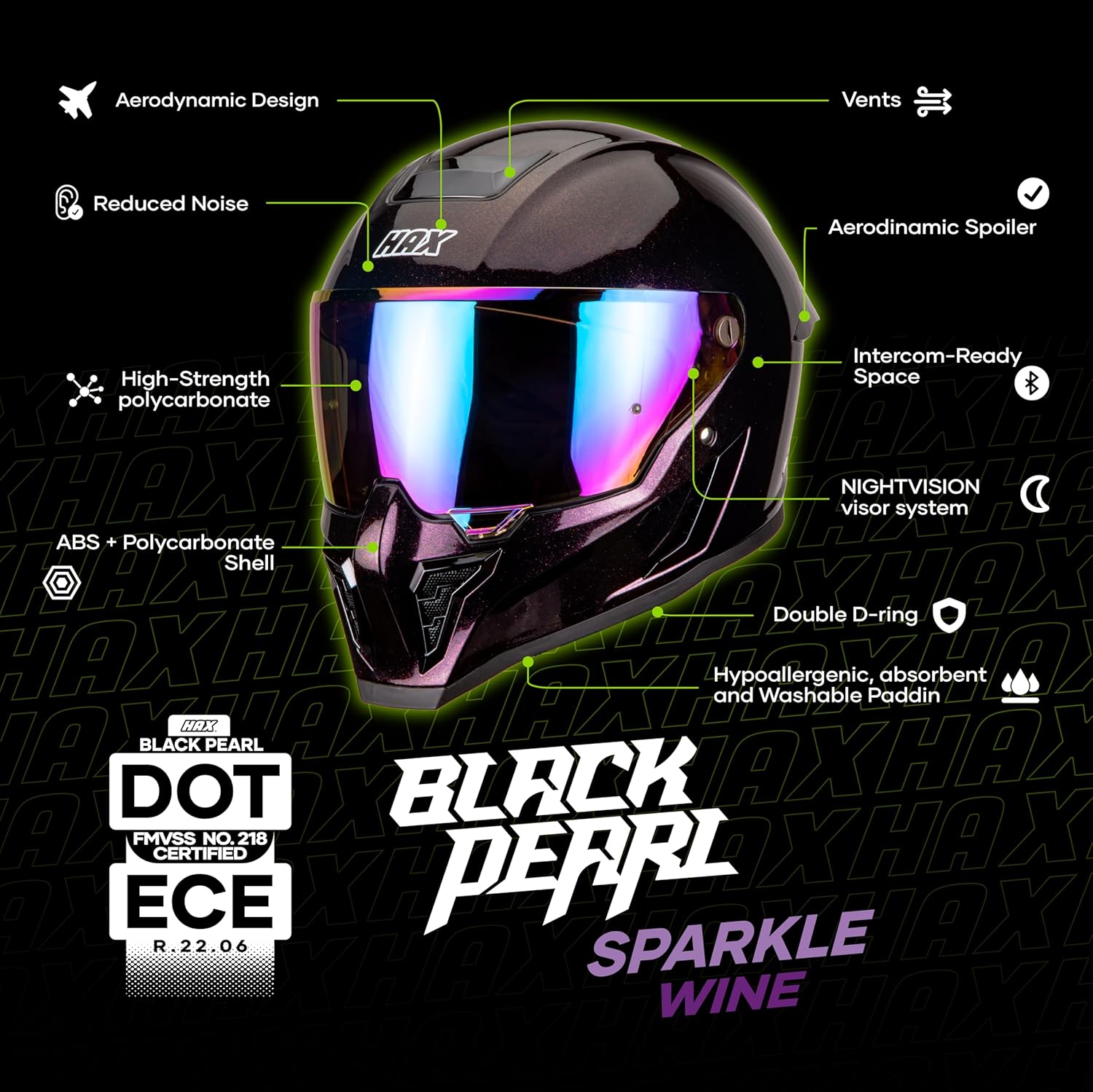 HAX Full Face Snowmobile Motorcycle Helmet for Adult Men and Women - DOT & ECE 22.06 Certified Motocross Helmet