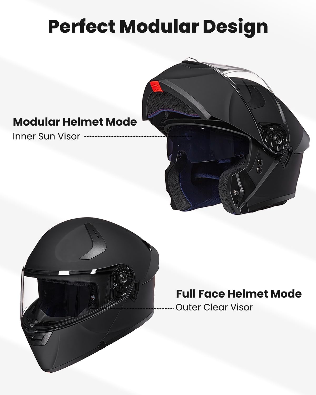 ILM Adult Motorcycle Helmet Dual Visor Flip up Modular Full Face Helmet DOT Model WS206(Matte Black,Large)