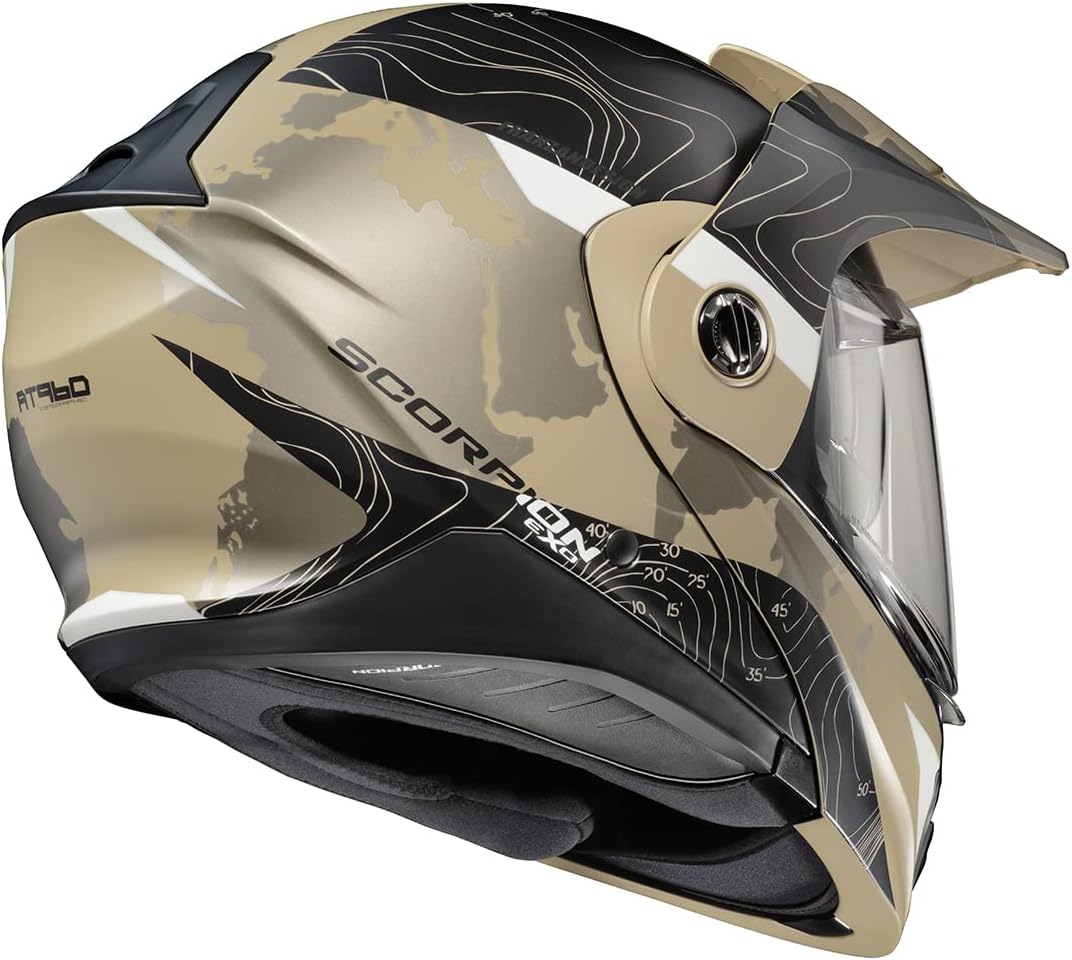 Alternative view of ScorpionEXO AT960 Modular Adventure Street Motorcycle Helmet with Bluetooth Ready Speaker Pockets DOT ECE Approved Topographic (Sand Large)
