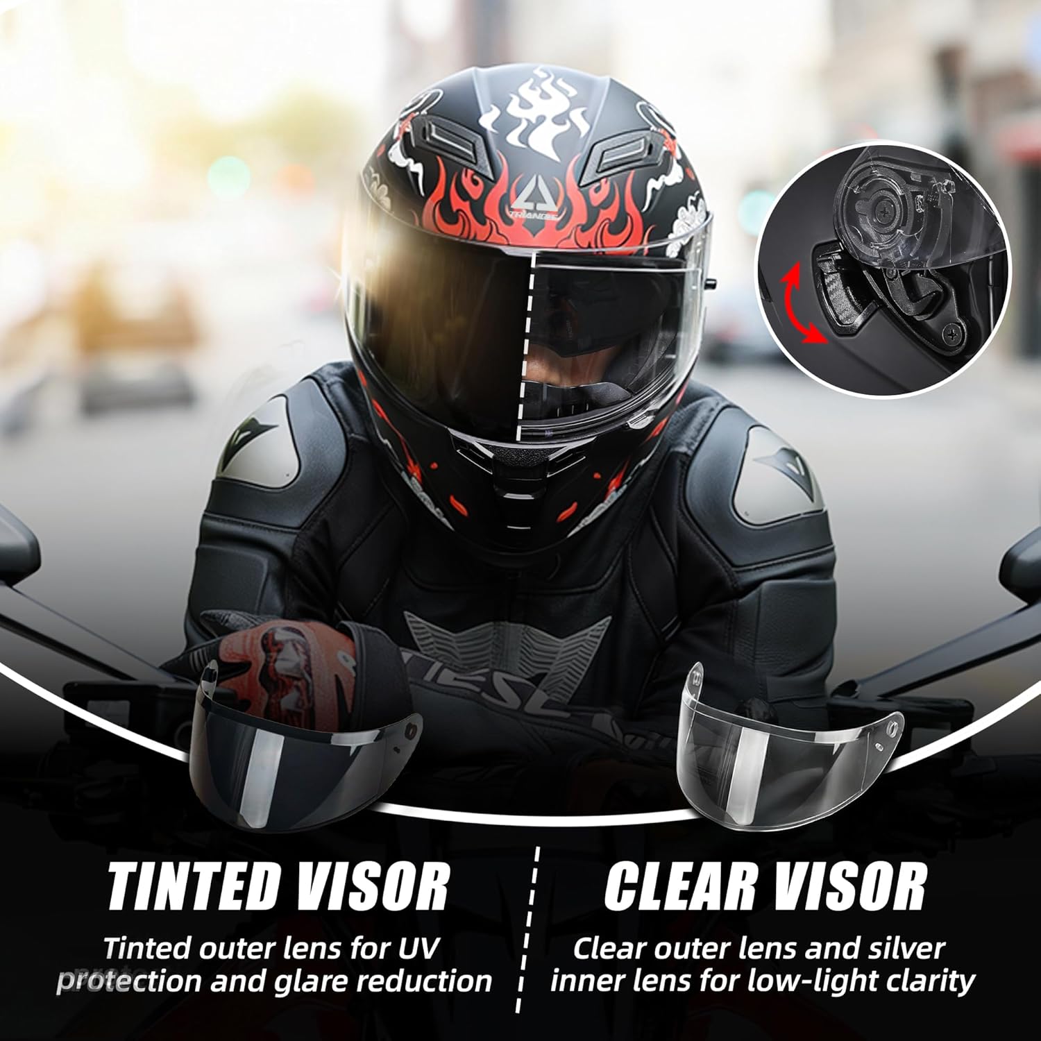 TRIANGLE Motorcycle Helmets Full face Helmet for Adults Men and Women Dual Visor with Internal Sunshield DOT Approved (Matte Golden, Large)