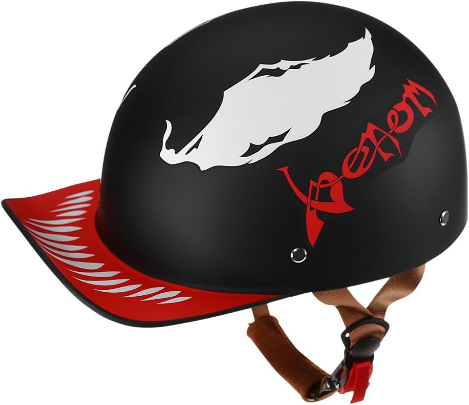 Woljay Vintage Retro Open Face Motorcycle Helmet Baseball Cap Half Helmets with pull-down Lens for Men Women Moped Cap Jet Scooter Street Cruiser - DOT Certified (Moto Rider, X-Large)