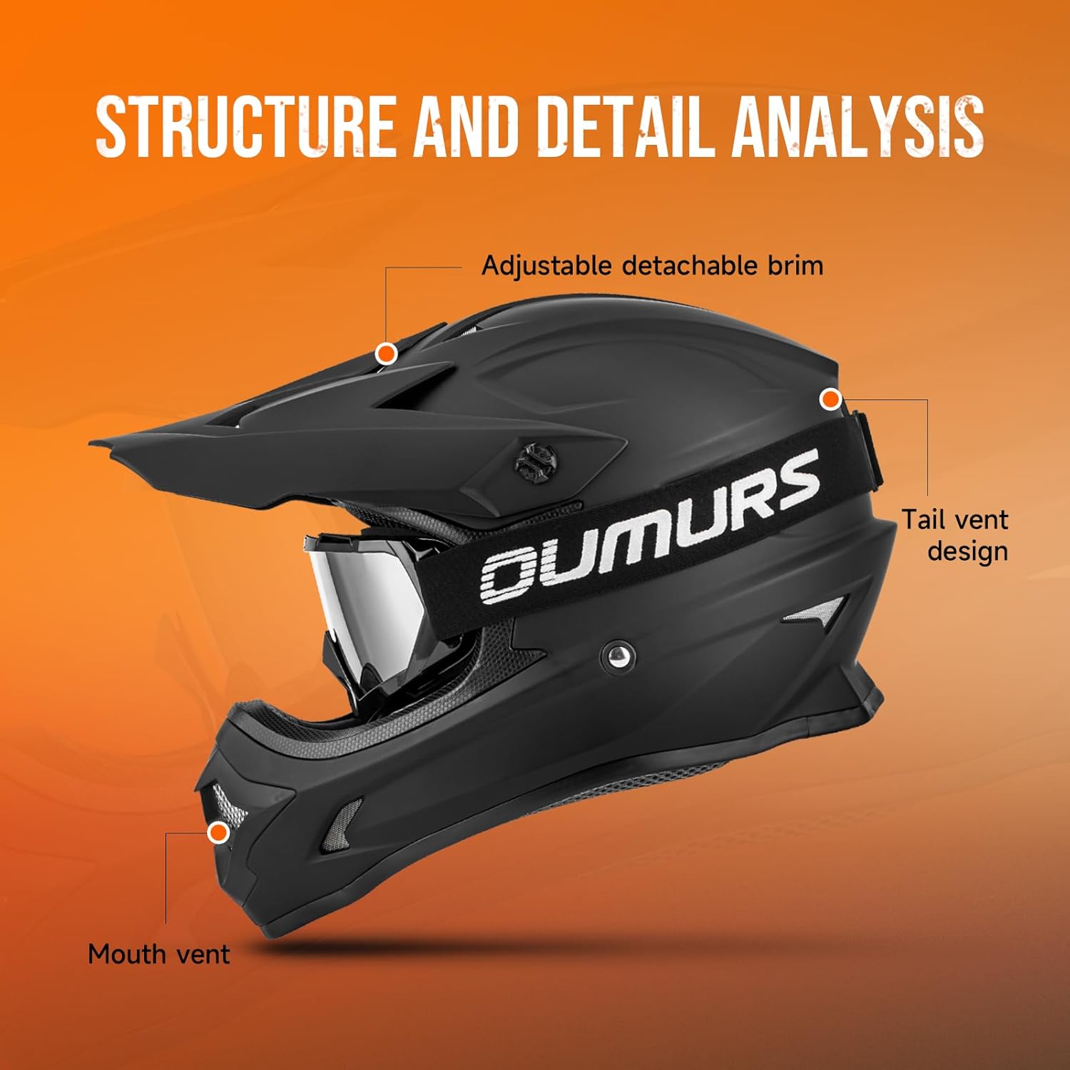 OUMURS Adult ATV Dirt Bike Helmet with Goggles Gloves & Mask Quick Release Buckle Adjustable Sun Visor Motorcycle Adult Helmet Off-Road Motocross Downhill Moped MX for Unisex-Adult