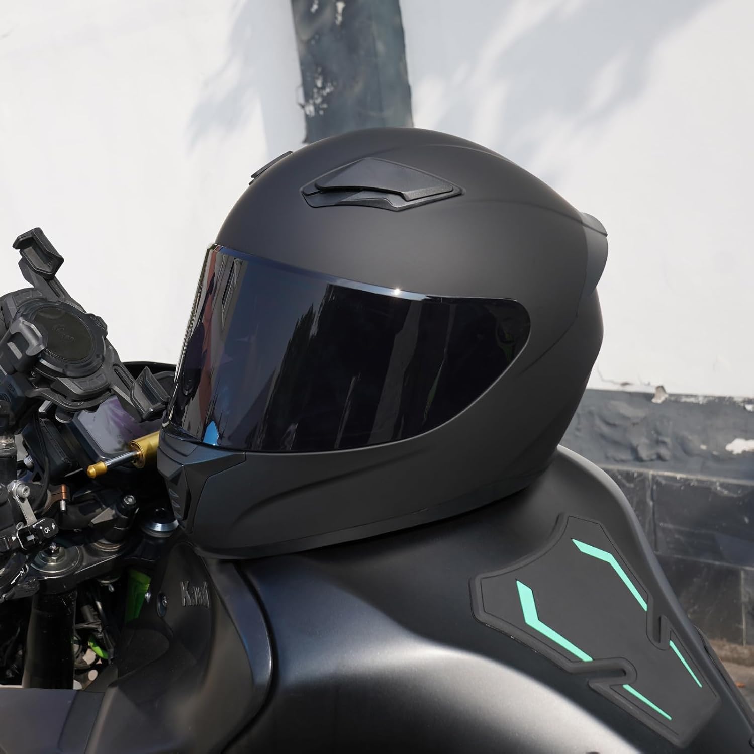 JQF Gear Full Face Helmet Black Motorcycle Motorbike Street Bike Racing Helmets for Adults WS-607 DOT Approved (with Black Visor, M)