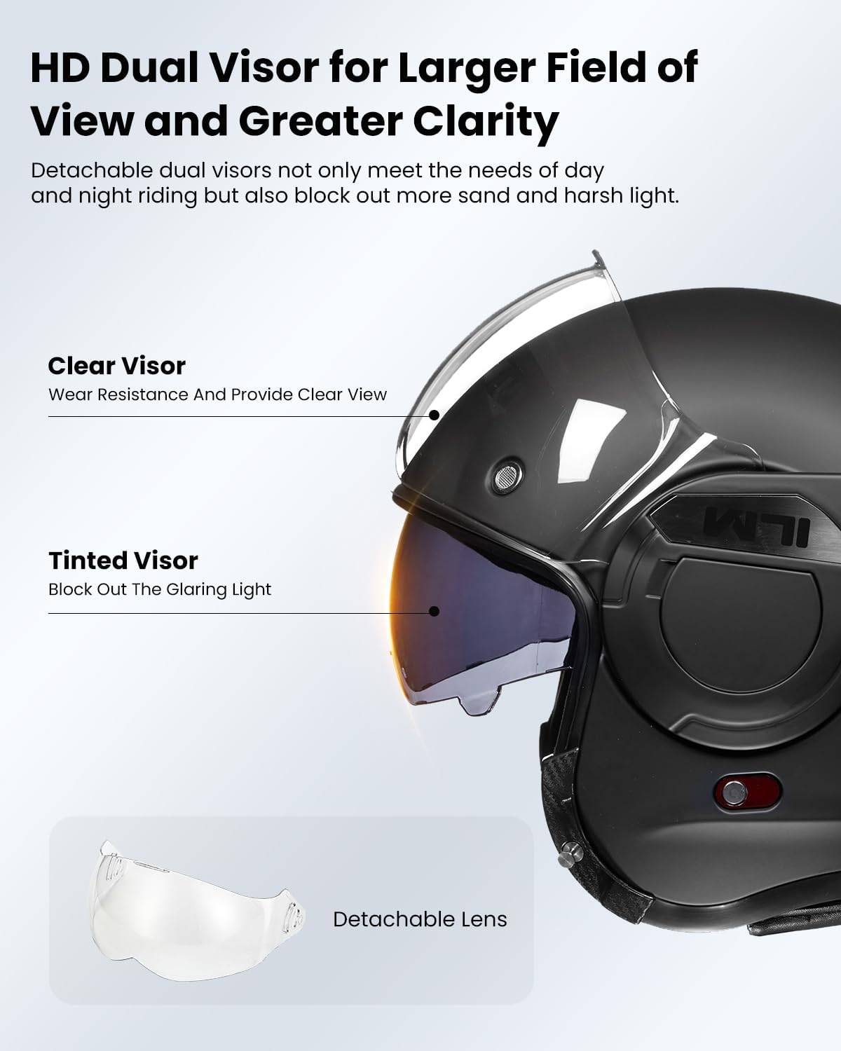 Alternative view of ILM Vintage Full Face Modular Motorcycle Helmet for Adults Men ATV UTV Snowmobile with 180° Reversible Chin Guard DOT ILM-B707(Matte Black, L)