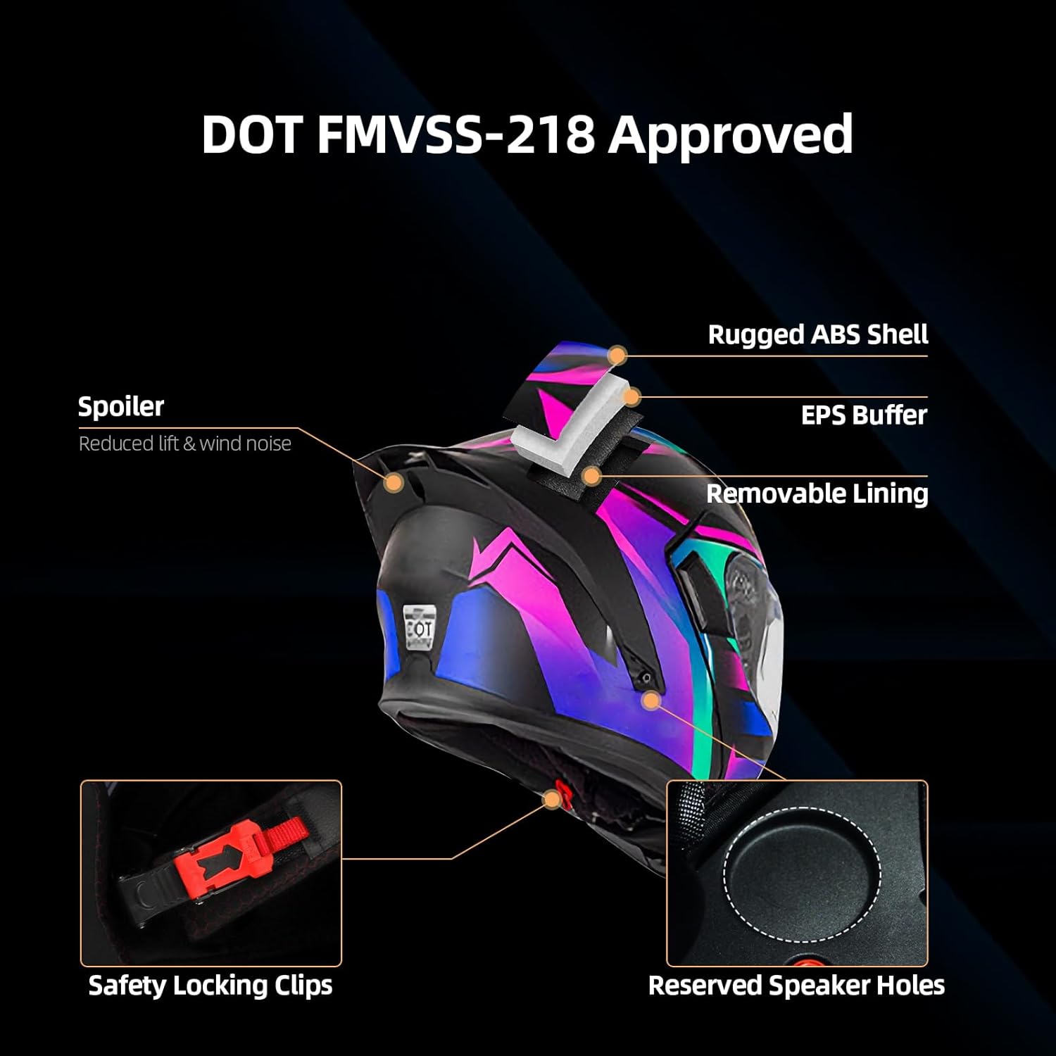 Alternative view of Womens Motorcycle Helmet with Bluetooth - DOT Modular Motorcycle Helmets with Dual Visor, Flip Up Full Face Purple Helmet with Speaker and Mic