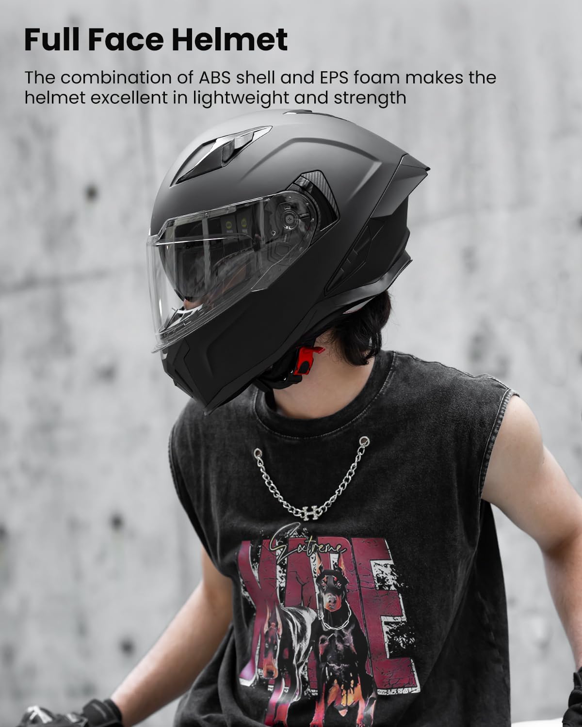 Auboa Full Face Motorcycle Helmets for Adult Men Women, Dual Visor DOT Motorbike Racing Street Bike Helmet Model MF565 (Matte Black, L)