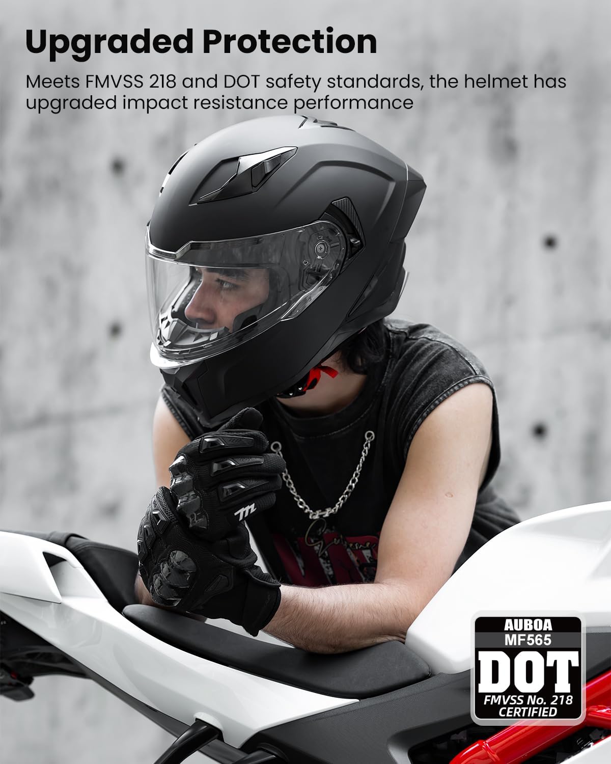 Alternative view of Auboa Full Face Motorcycle Helmets for Adult Men Women, Dual Visor DOT Motorbike Racing Street Bike Helmet Model MF565 (Matte Black, L)