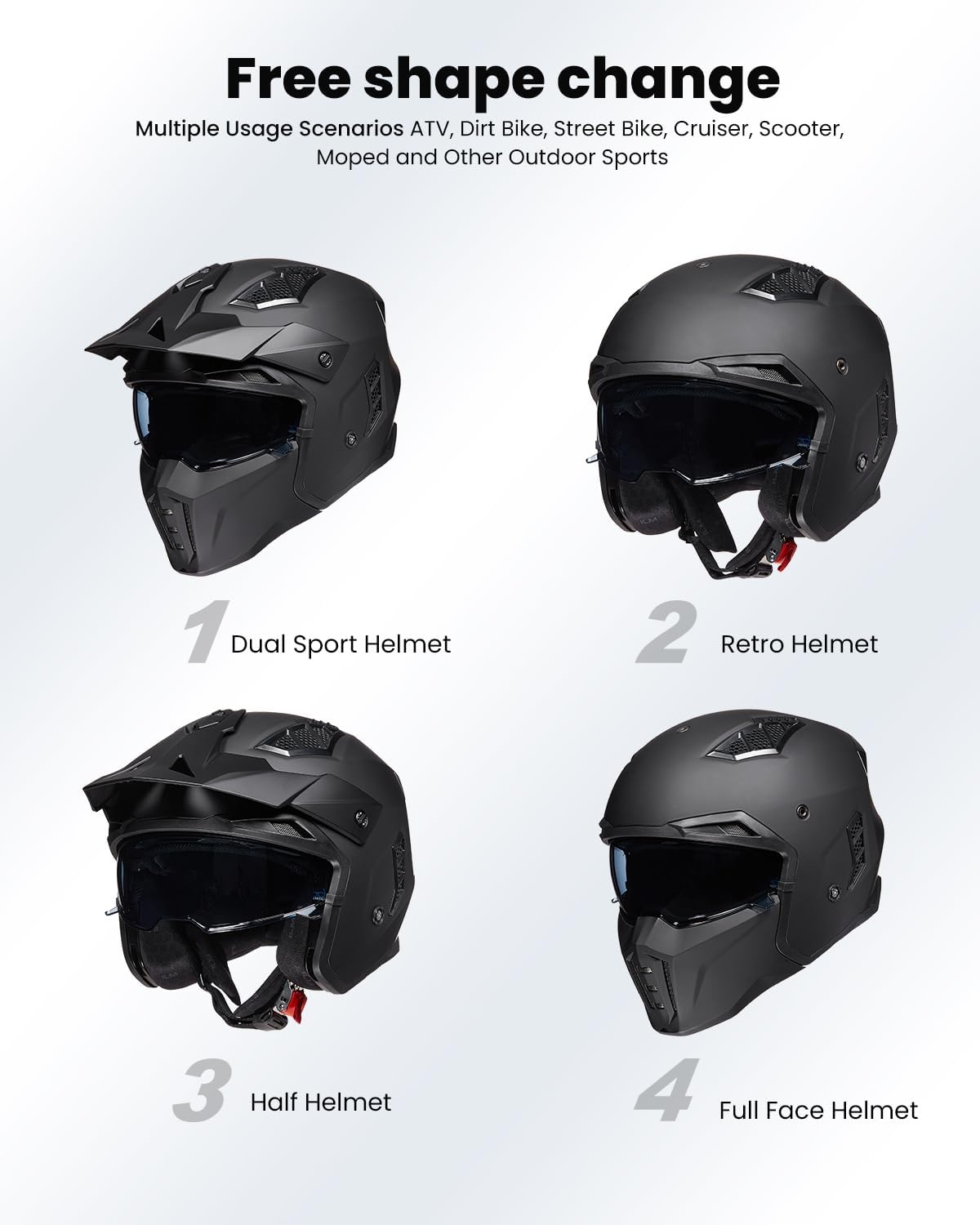 Alternative view of ILM Open Face Motorcycle 3/4 Half Helmet for Men and Women, Vintage Retro Helmet with Visor for Moped ATV Cruiser Scooter DOT Model Z302(Matte Black,Large)