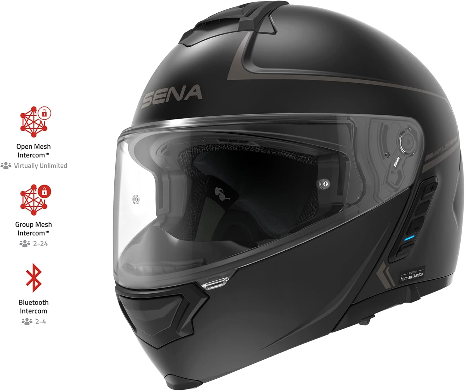 Alternative view of Sena Impulse DOT Flip Up Modular Bluetooth Helmet w/Sound by Harman Kardon Dual Visor Helmet with Integrated Mesh Intercom System / MP3 / Voice Dial (Matte Black, Large)