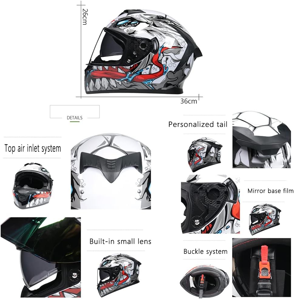 TRIPERSON Full Face Motorcycle Helmet DOT Approved Motorbike Moped Street Bike Racing Crash Helmet, Men and Women