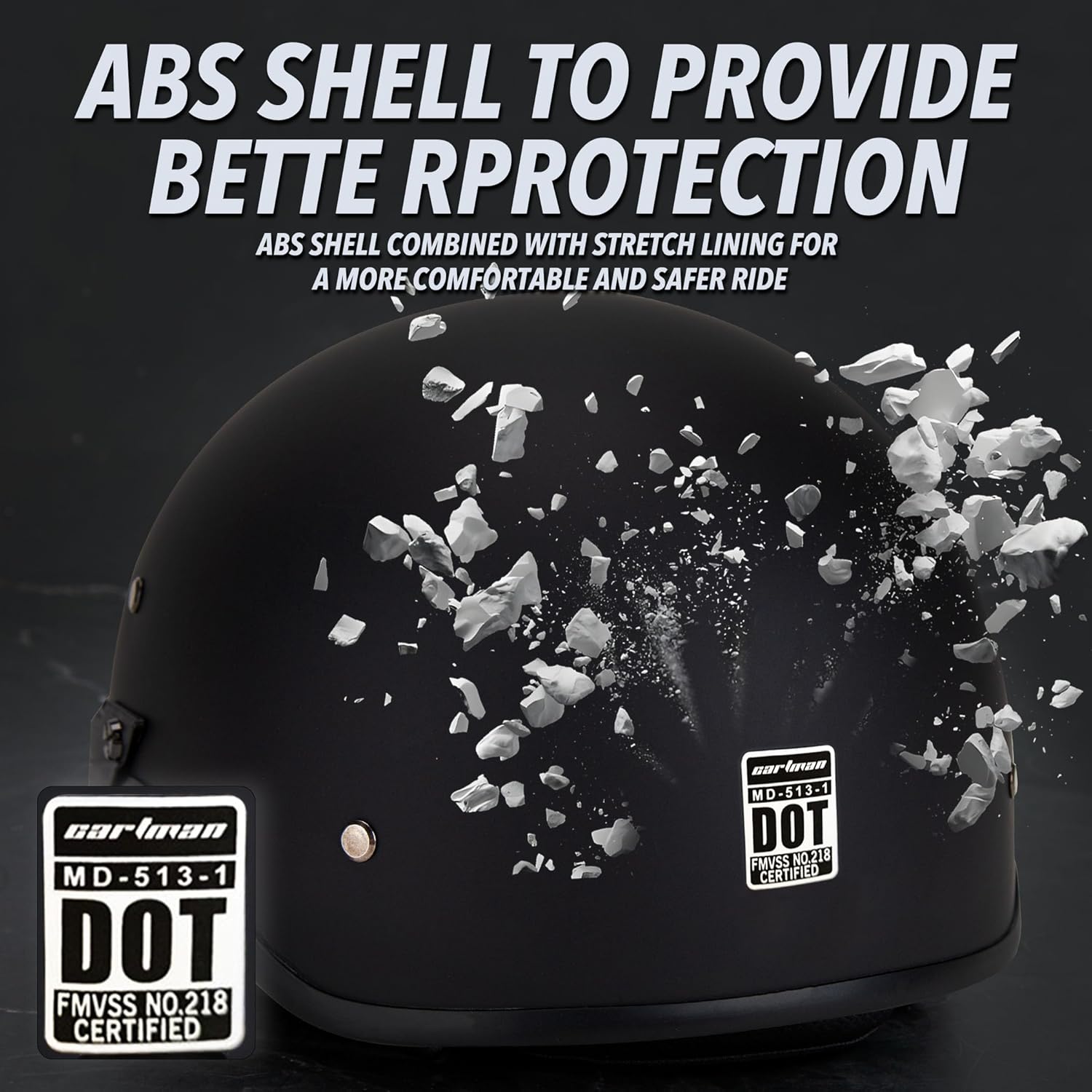 Cartman Motorcycle Open Face Helmet with Sun Visor Quick Release Buckle, Matte Black, DOT Approved