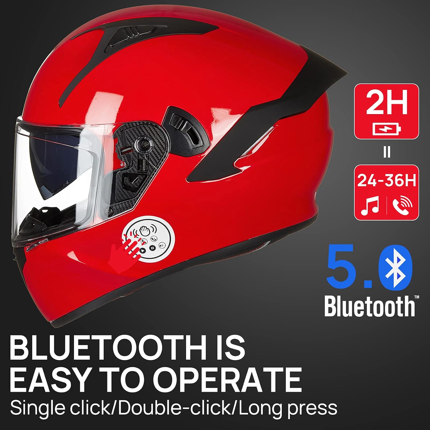 ILM Motorcycle Helmets with Built in Bluetooth Full Face Casco para Moto Dual Visor for Adults Men Women DOT Model-X9(Red,M)