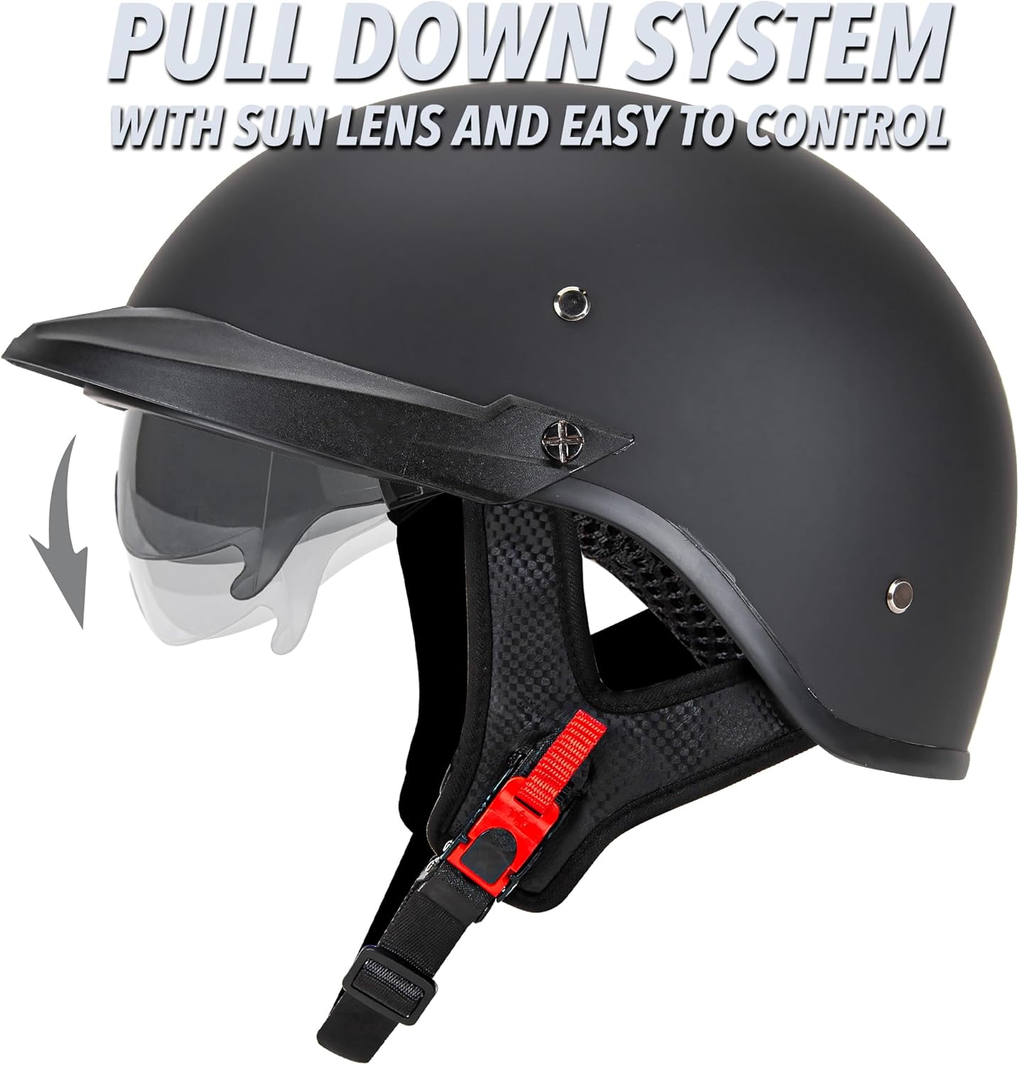 Alternative view of Cartman Motorcycle Open Face Helmet with Sun Visor Quick Release Buckle, Matte Black, DOT Approved