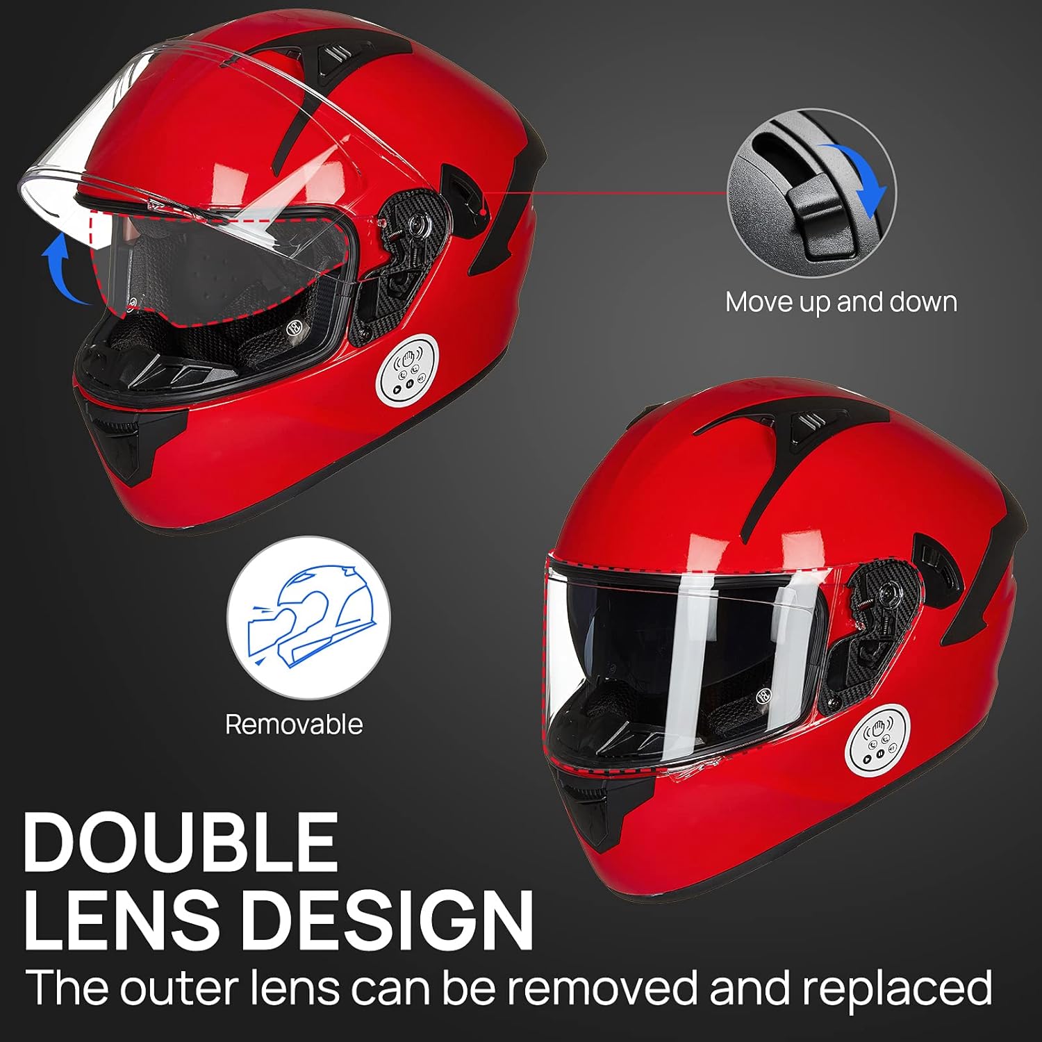 Alternative view of ILM Motorcycle Helmets with Built in Bluetooth Full Face Casco para Moto Dual Visor for Adults Men Women DOT Model-X9(Red,M)