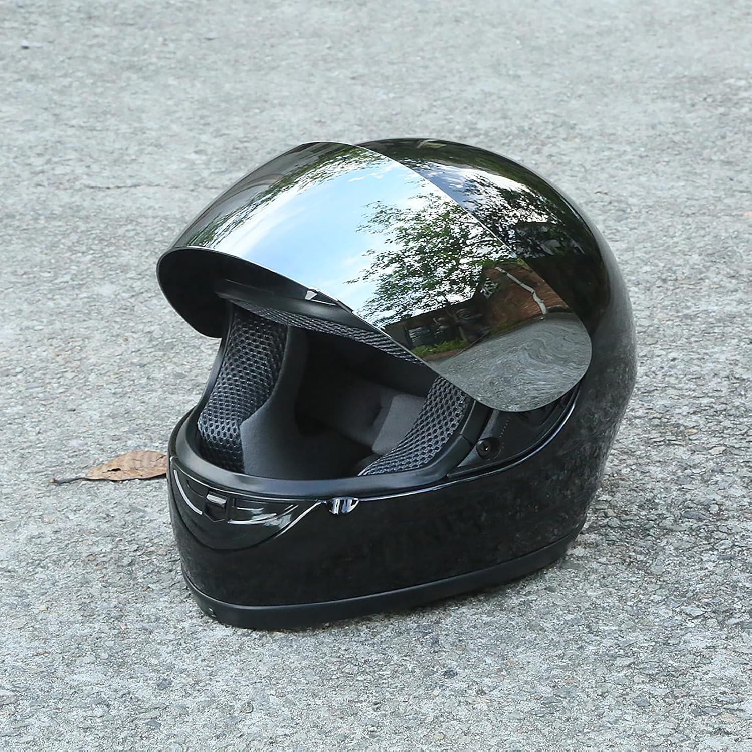 TCMT Gloss Black DOT Flip up Full Face Street Dirt Bike ATV Off-Road Motorcycle Motocross Helmet with Open Face Sun Shield