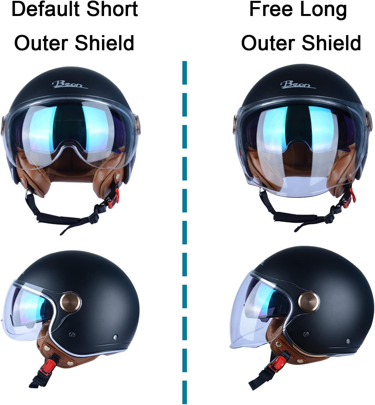 Alternative view of Open Face Motorcycle Helmet for Adults, DOT Approved,3/4 Retro Vespa Helmet, Dual Visors Men's and Women's Motorbike Casco for Moped Cruiser Bobber and Chopper