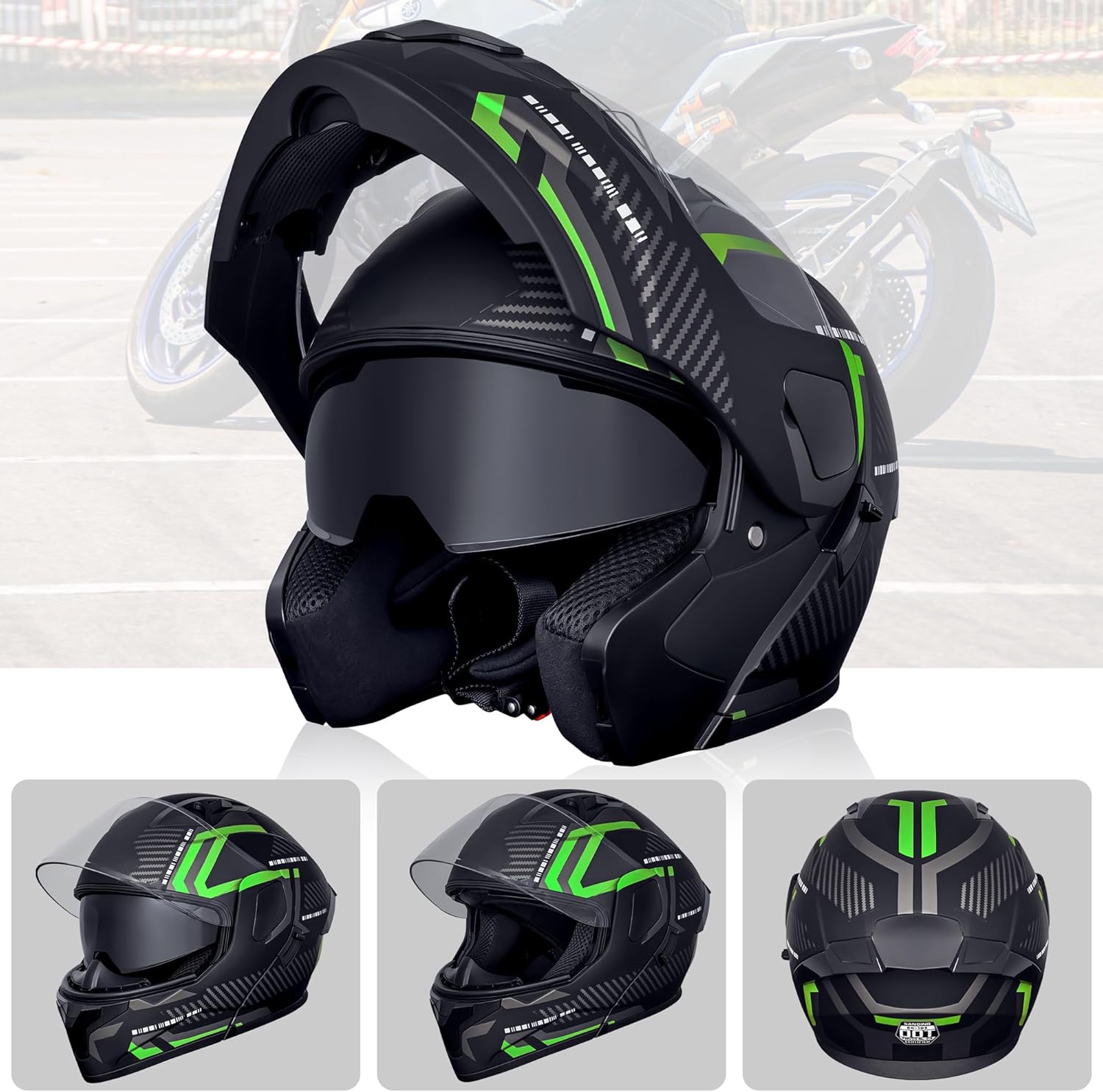 Modular Flip-Up Dual Visor Motorcycle Helmets Full Face Adults Motor-Bike BMX Four Wheelers Helmets for Men Women DOT Approved