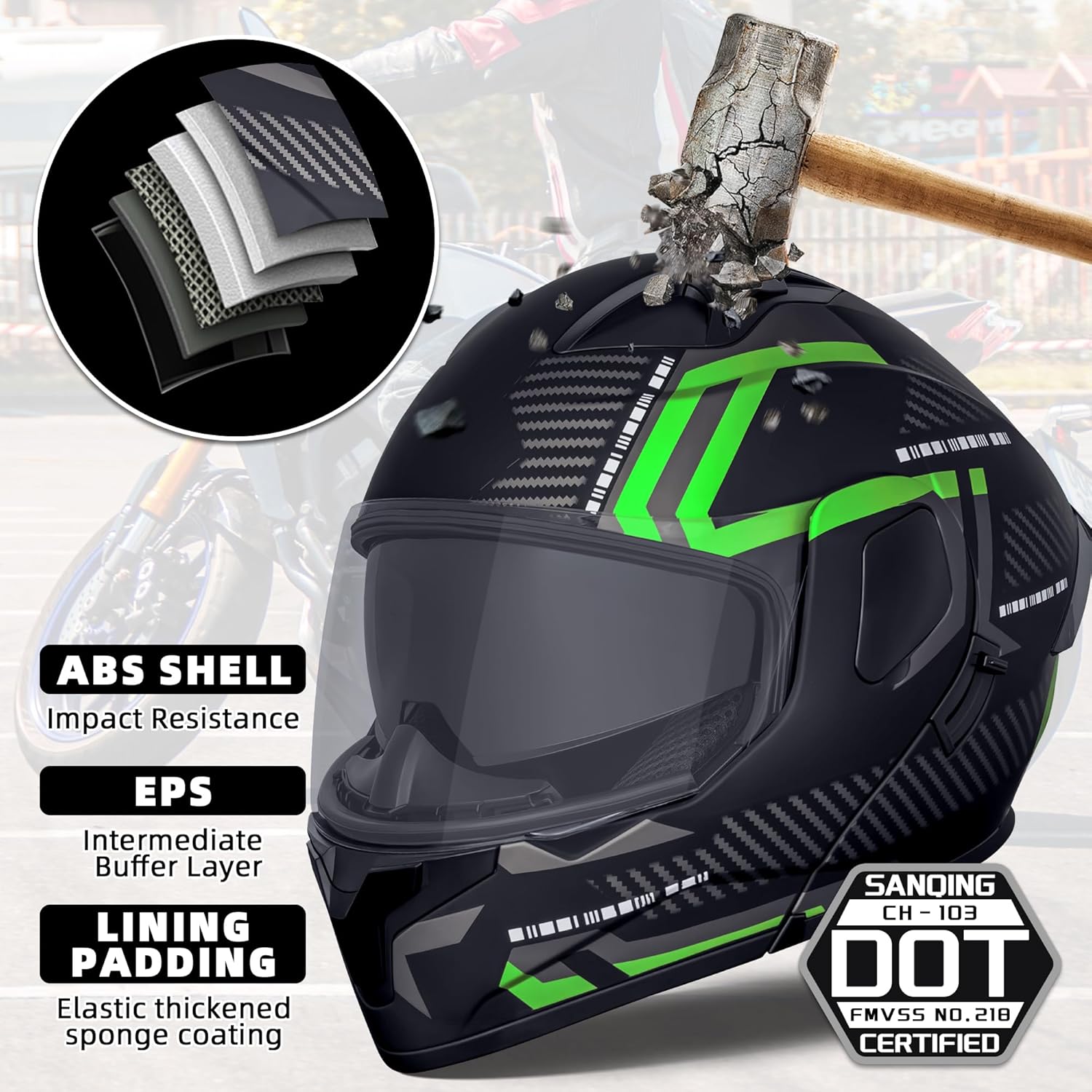 Alternative view of Modular Flip-Up Dual Visor Motorcycle Helmets Full Face Adults Motor-Bike BMX Four Wheelers Helmets for Men Women DOT Approved