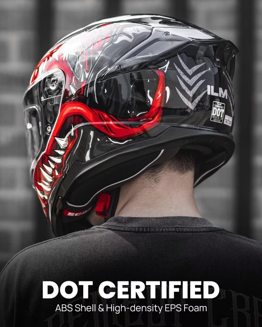 ILM Full Face Dual Visor Motorcycle Helmets with Rear Wing Pinlock Compatible Motorbike Street Bike Helmet DOT Men Women Model 861A (TheNight, M)