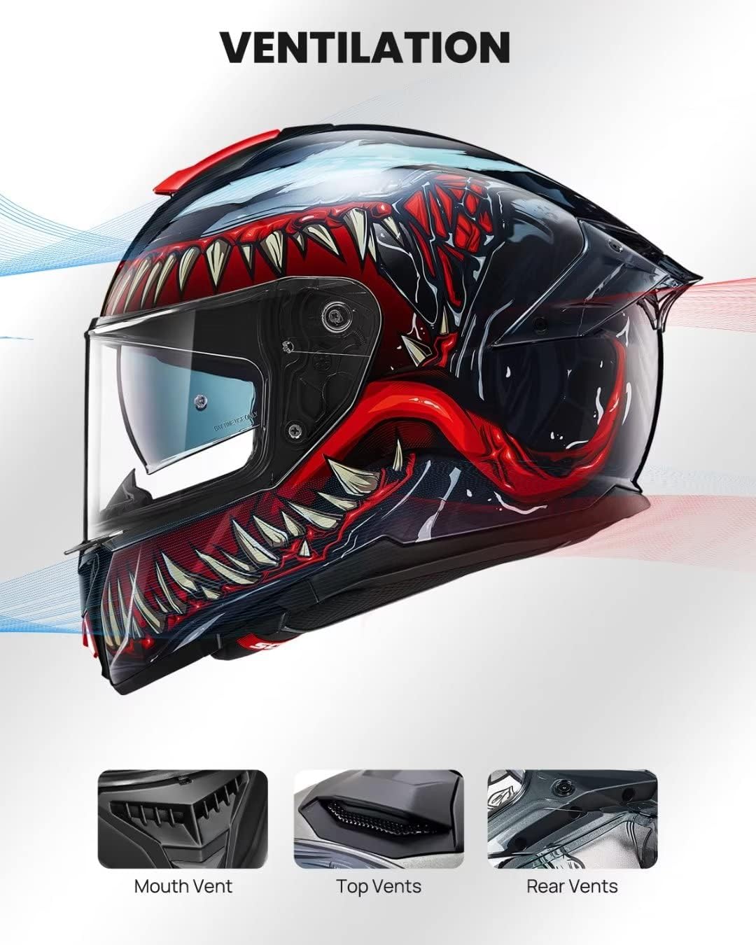 Alternative view of ILM Full Face Dual Visor Motorcycle Helmets with Rear Wing Pinlock Compatible Motorbike Street Bike Helmet DOT Men Women Model 861A (TheNight, M)