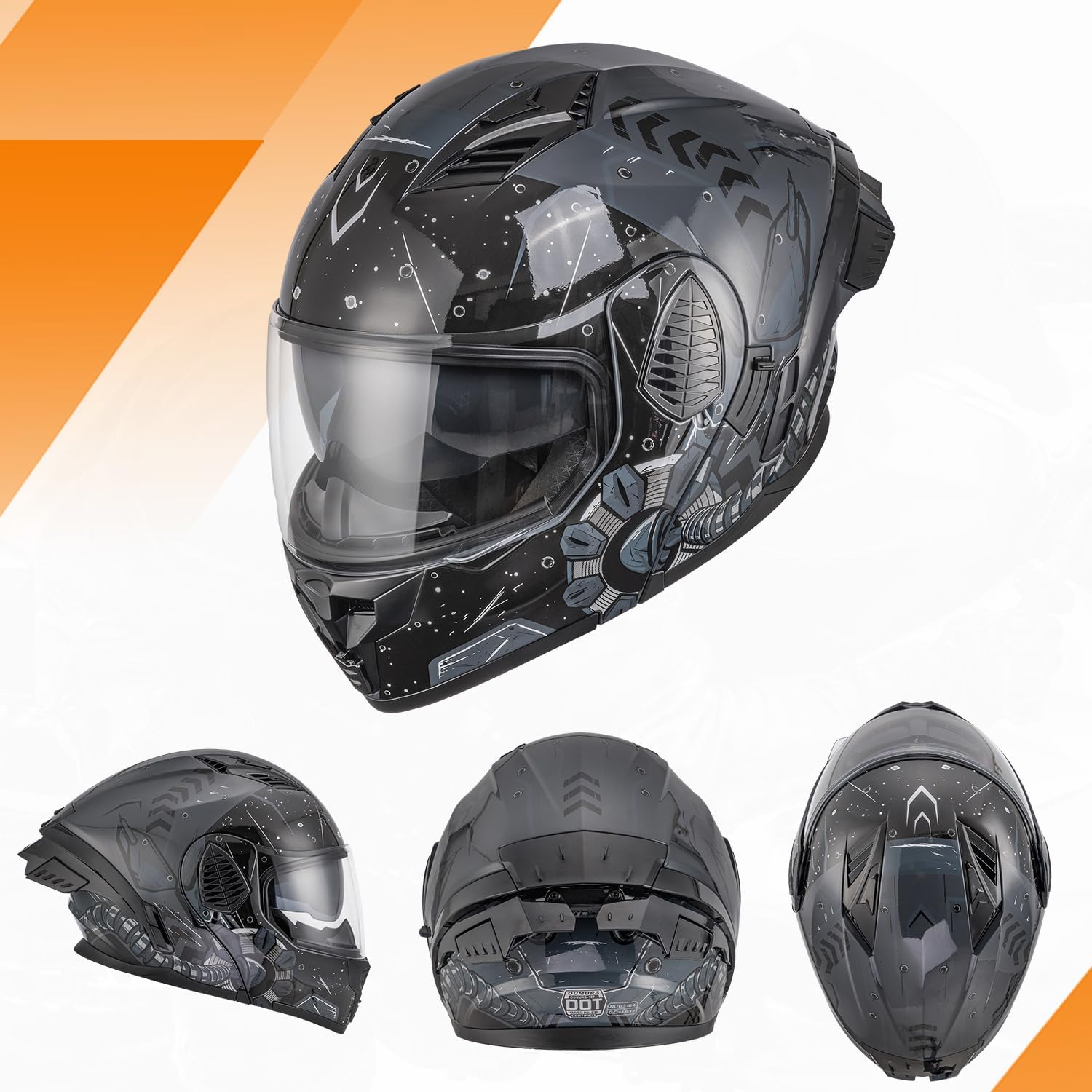 OUMURS Modular Motorcycle Helmets Full Face Flip up Street Bike Motorcycle Helmet for Unisex Adult Model-167