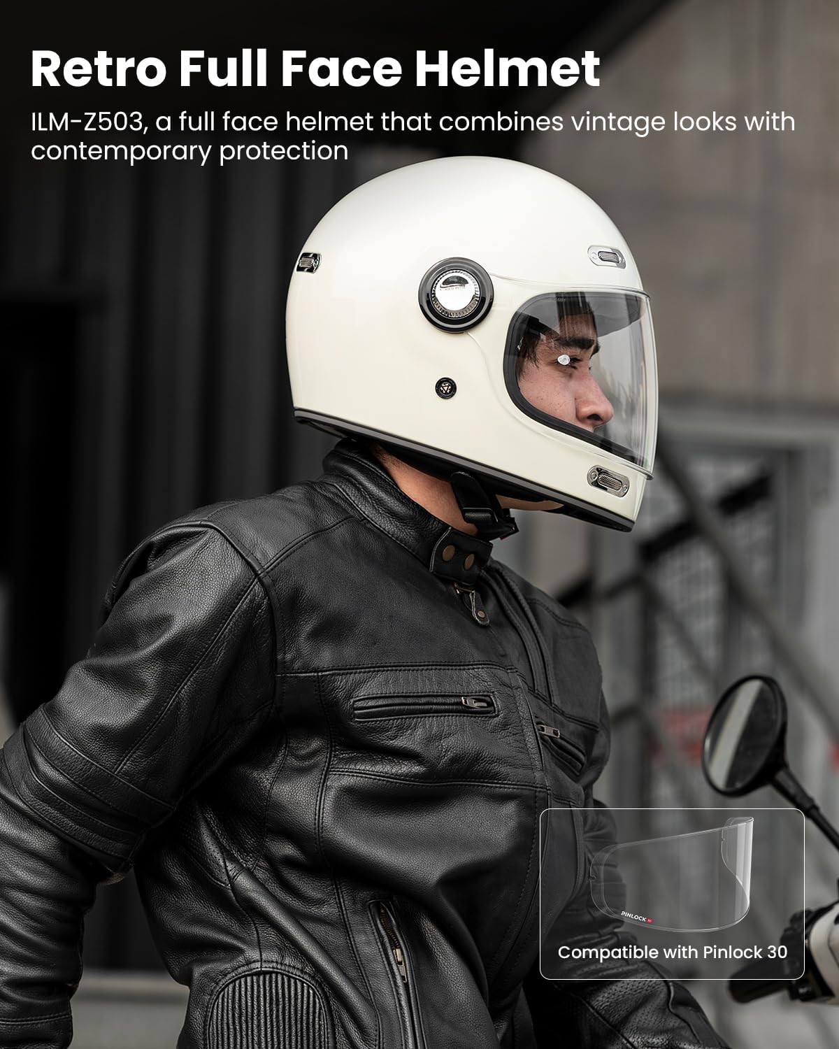 ILM Full Face Motorcycle Helmet Retro for Adult with Visor Vintage Helmets for Cruisers Scooters Mopeds Pinlock Compatible DOT Model Z503