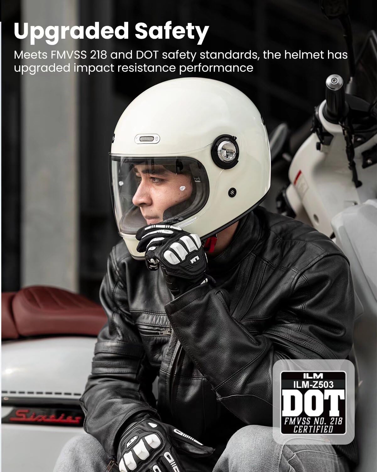 Alternative view of ILM Full Face Motorcycle Helmet Retro for Adult with Visor Vintage Helmets for Cruisers Scooters Mopeds Pinlock Compatible DOT Model Z503