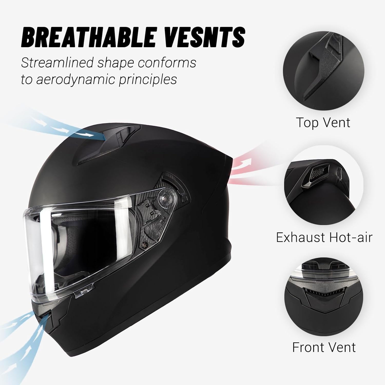 Full Face Motorcycle Helmet DOT Approved, Lightweight Motocross Helmet for Adult Men Women, Street Bike ATV Scooter Motorcycle Helmets with Visor