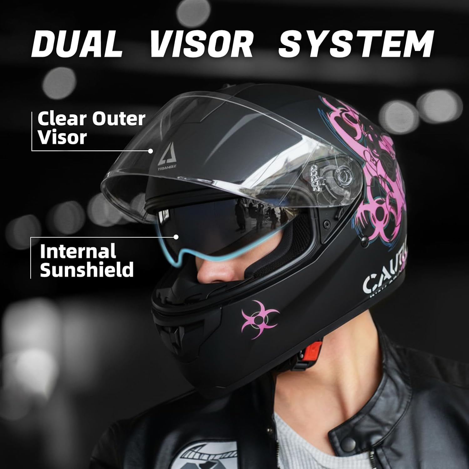 Alternative view of TRIANGLE Full Face Motorcycle Helmet Dual Visor Helmets for Adult Men and Women with Smoked Sunshield DOT Approved