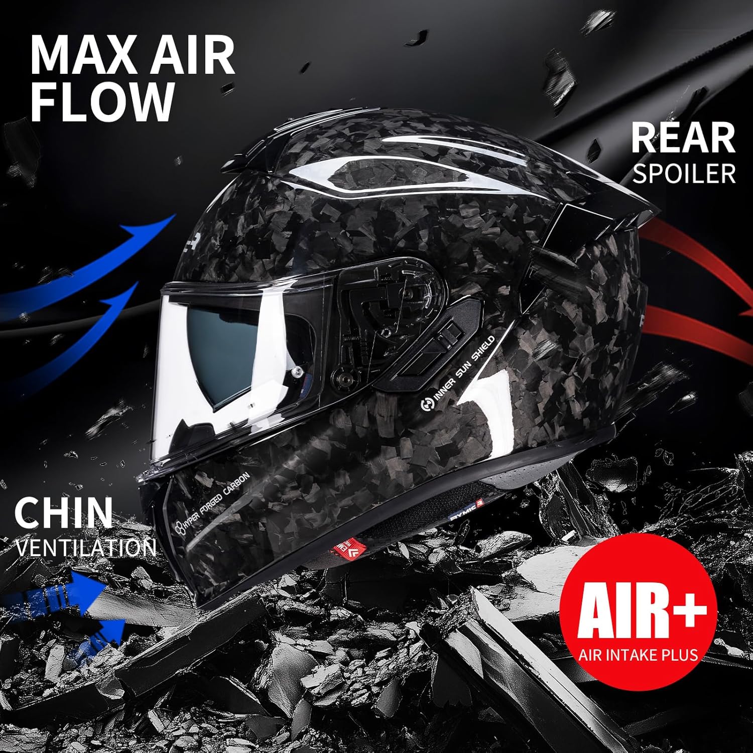 Alternative view of Rymic S-GT Carbon Fiber Motorcycle Helmet Full Face Racing Helmet for Adult Speaker Pockets DOT Approved