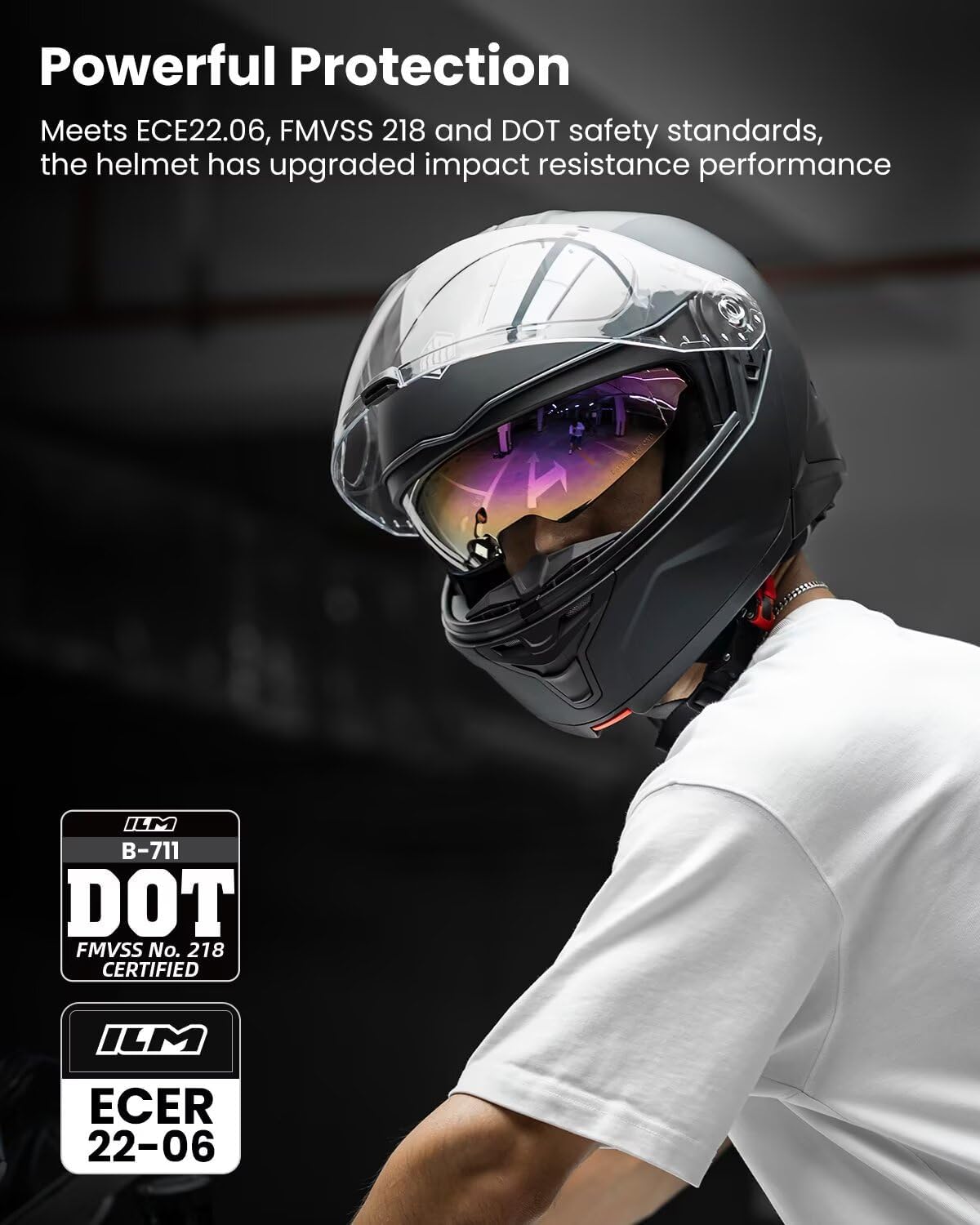 Alternative view of ILM Motorcycle Helmet Modular Full Face for Men Women DOT ECE Powersports Motorbike Street Racing Model B-711(Matte Black,L)