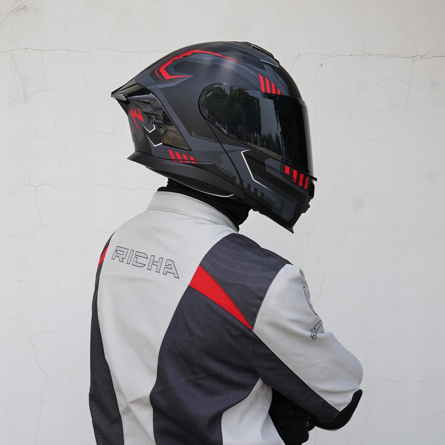 Alternative view of MXJ Gear Motorcycle Helmet,Motorcycle Dual Visor Flip up Modular Full Face Helmet JR-815,DOT Approved Motorbike Helmet with 2 Visors for Adults Men Women(M,Matte Red Evolve)