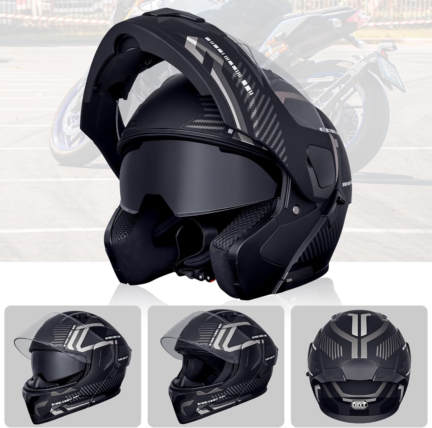 Modular Flip-Up Dual Visor Motorcycle Helmets Full Face Adults Motor-Bike BMX Four Wheelers Helmets for Men Women DOT Approved