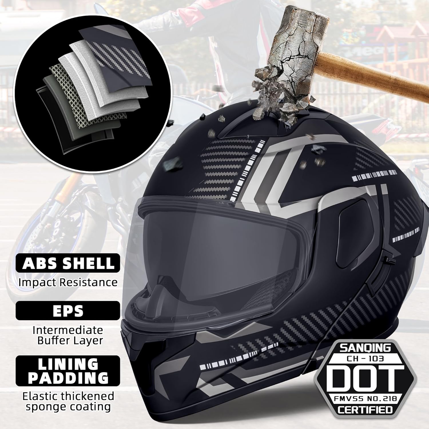 Alternative view of Modular Flip-Up Dual Visor Motorcycle Helmets Full Face Adults Motor-Bike BMX Four Wheelers Helmets for Men Women DOT Approved