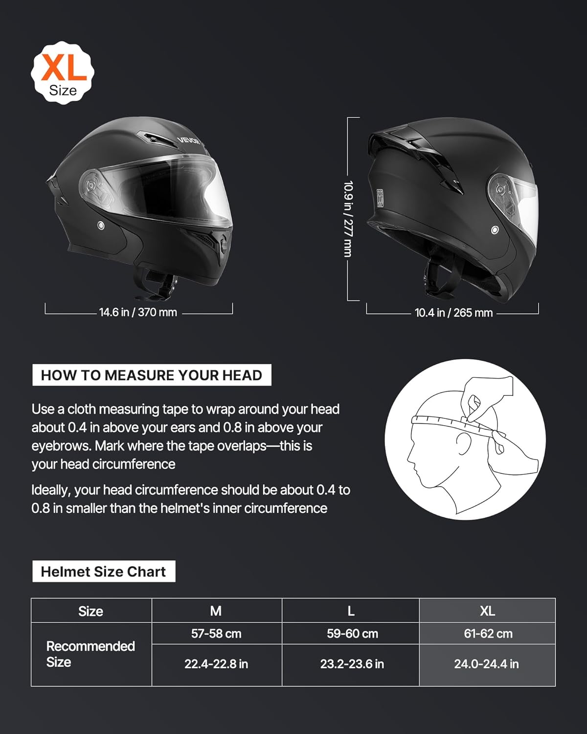 VEVOR Motorcycle Helmet DOT Approved, Adult Motocross Dirt Bike Helmet with Large Clear Visor, Comfortable Motorbike Racing Street with Detachable Liner for Men & Women