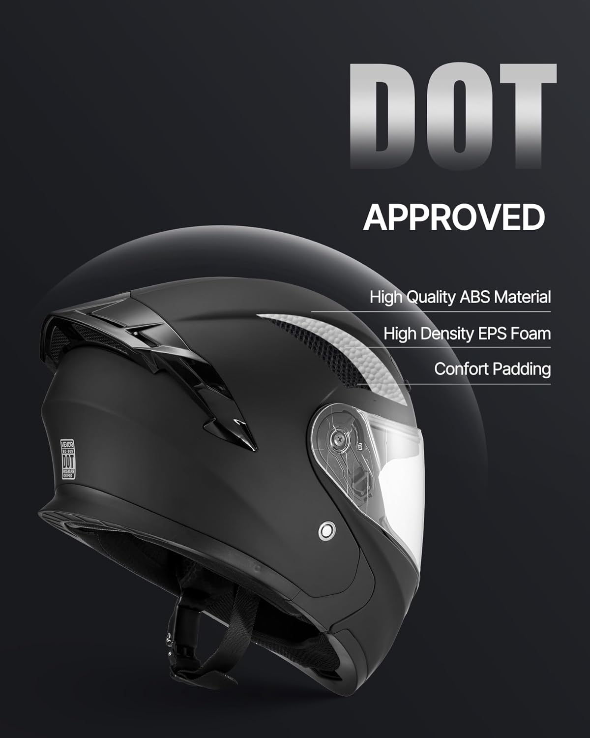 Alternative view of VEVOR Motorcycle Helmet DOT Approved, Adult Motocross Dirt Bike Helmet with Large Clear Visor, Comfortable Motorbike Racing Street with Detachable Liner for Men & Women