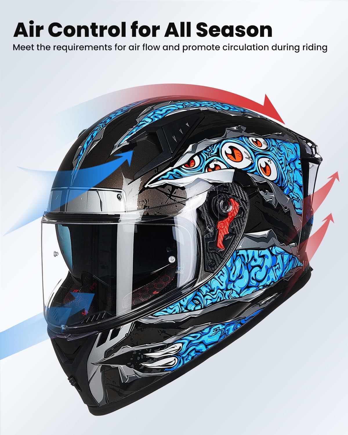 Alternative view of ILM Motorcycle Helmet Full Face with Pinlock Compatible Clear&Tinted Visors and Fins Street Bike Motocross Casco DOT Model Z501(Manta Blue, X-Large)