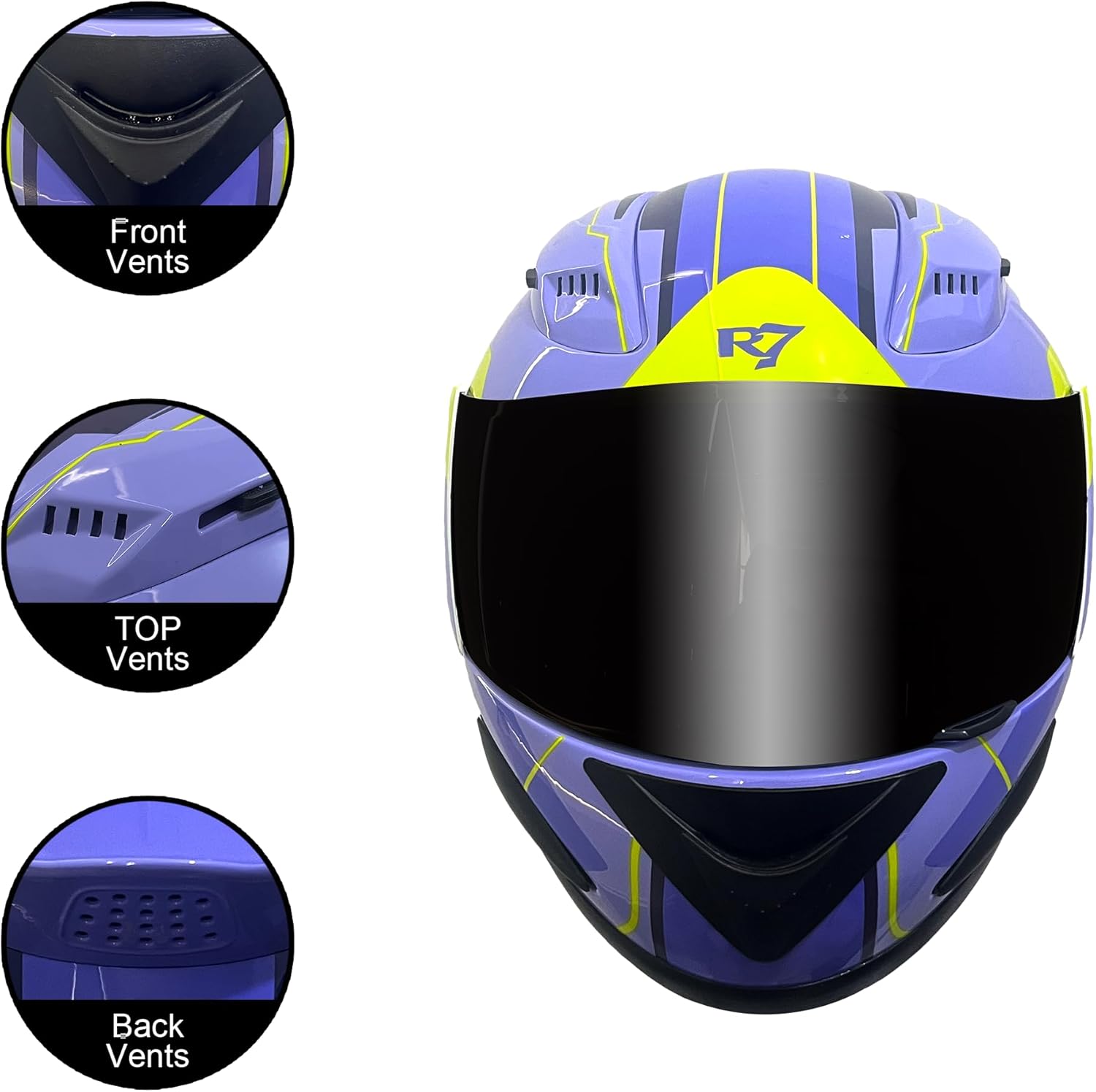 KRN Full Face Motorcycle Motorbike Helmet with Black Color Visor DOT Approved- Helmet Balaclava Purple